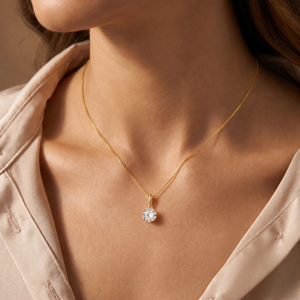 Yellow Gold Petal Rose Necklace Zirconia 10K — Liliana