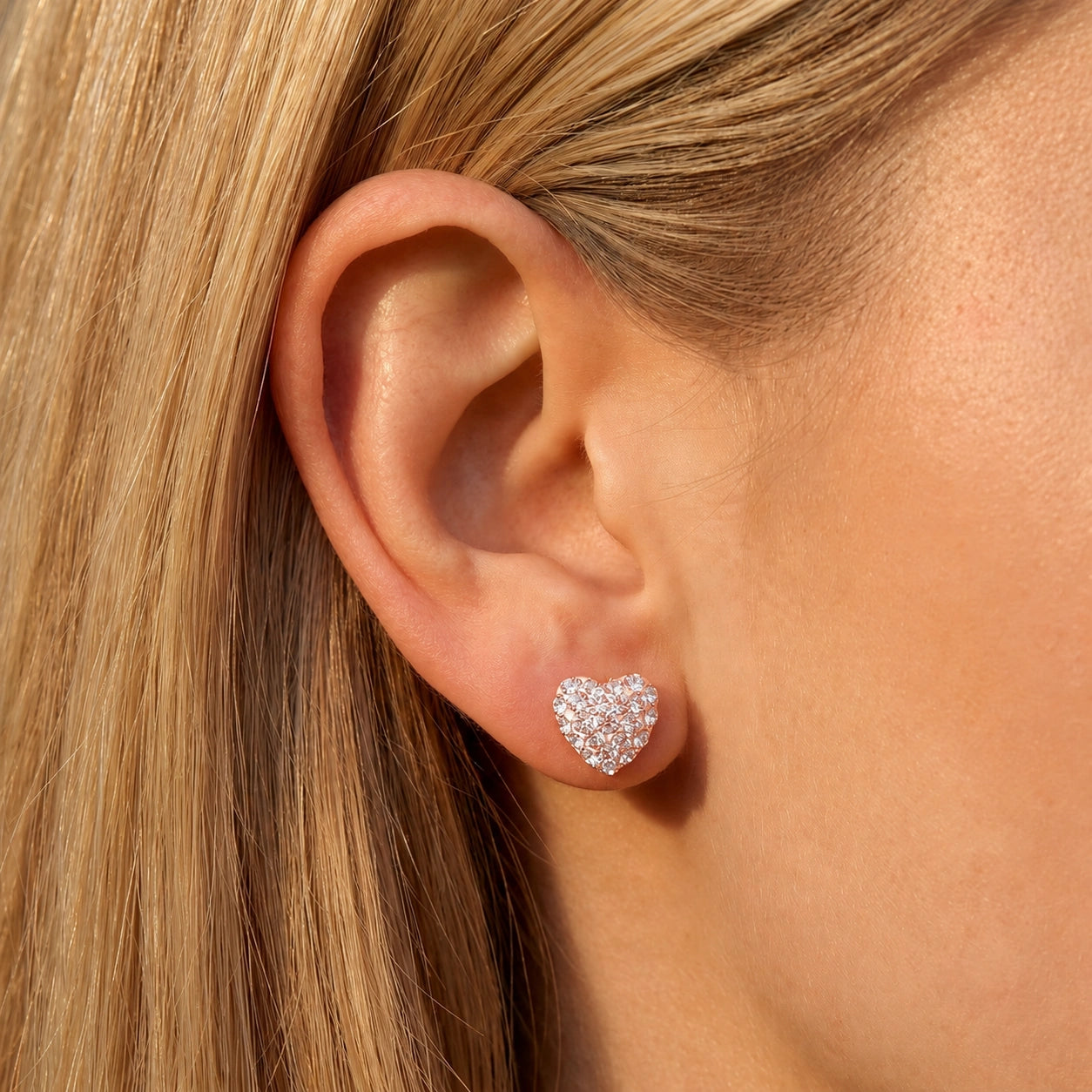 Rose Gold Heart Earrings Zirconia 10K — Ester