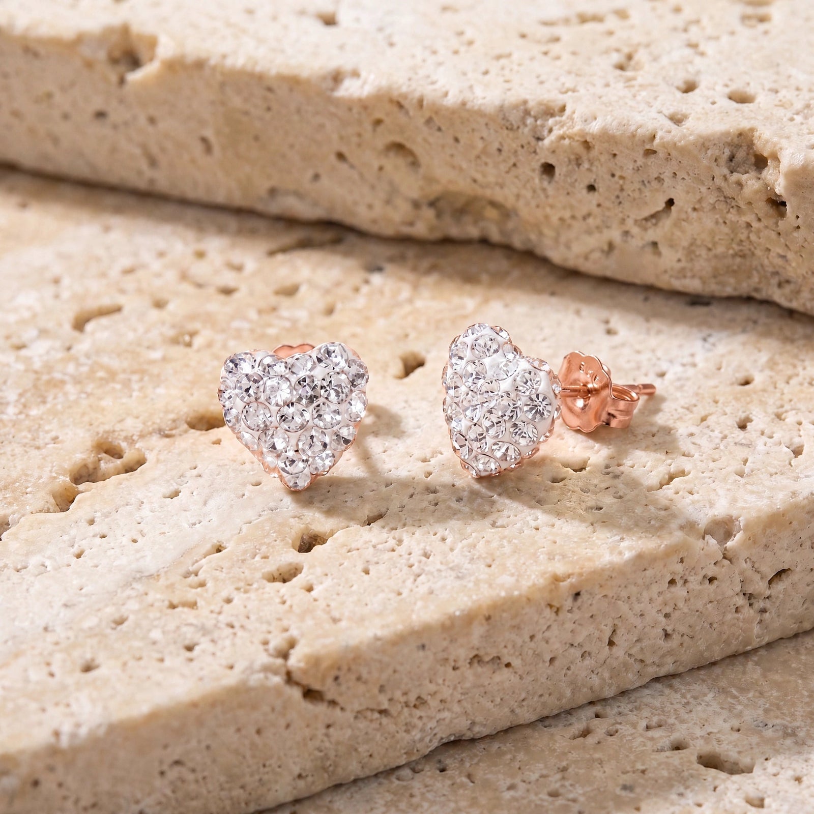 Rose Gold Heart Earrings Zirconia 10K — Ester