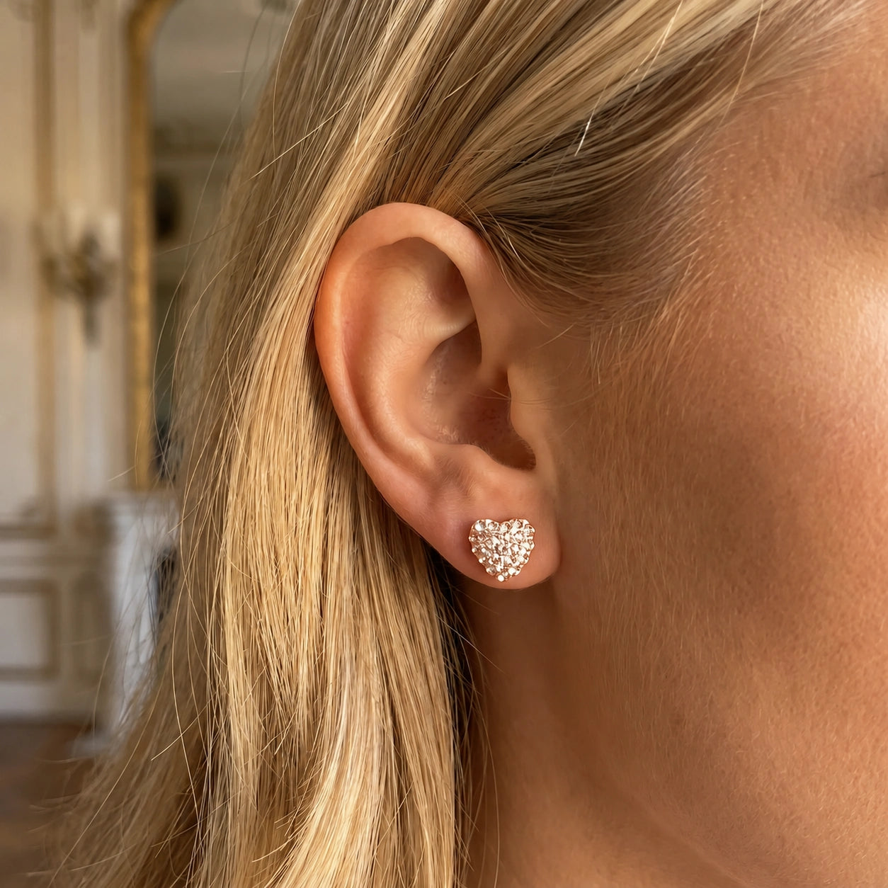 Rose Gold Heart Earrings Zirconia 10K — Ester
