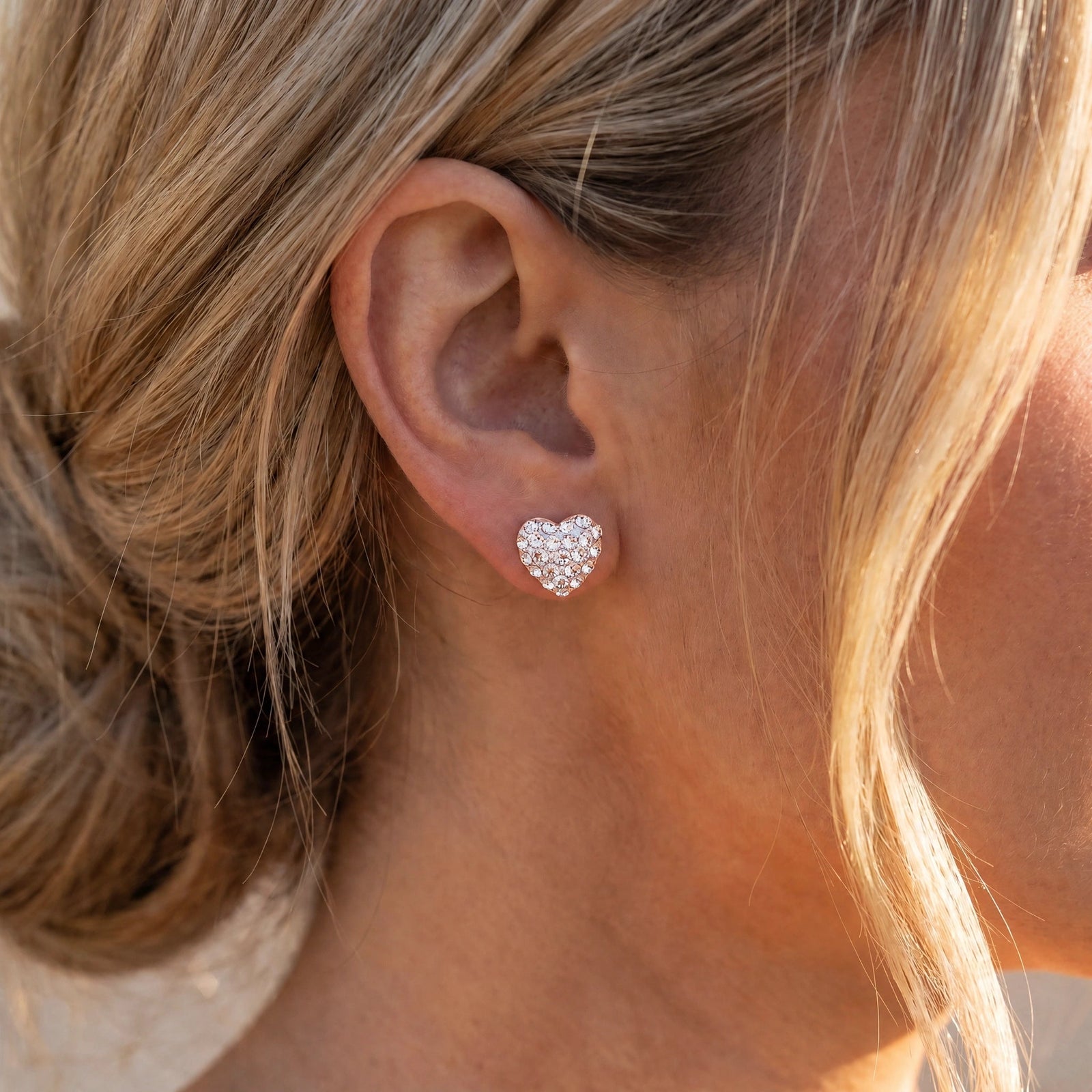 Rose Gold Heart Earrings Zirconia 10K — Ester