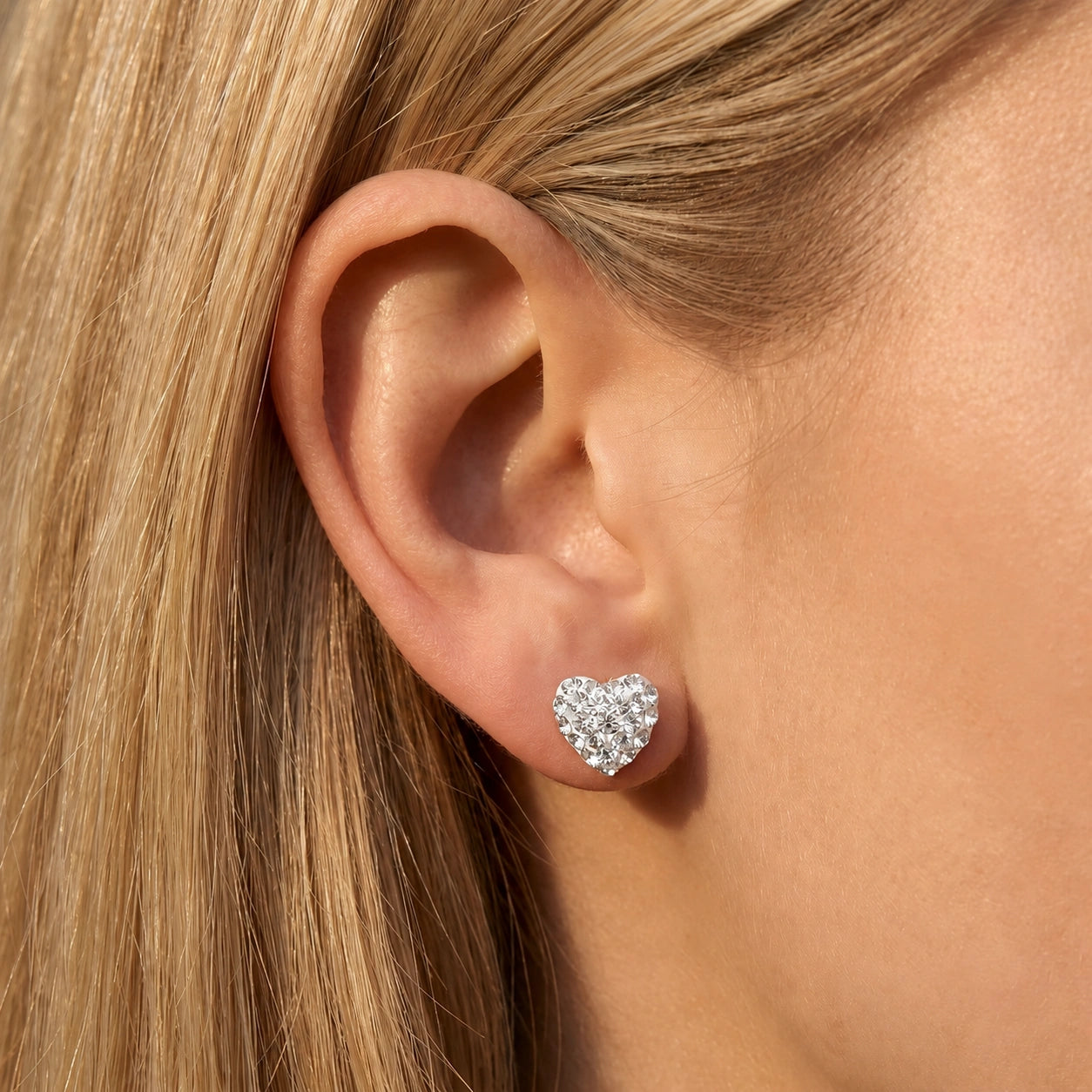 White Gold Heart Earrings Zirconia 10K — Ester