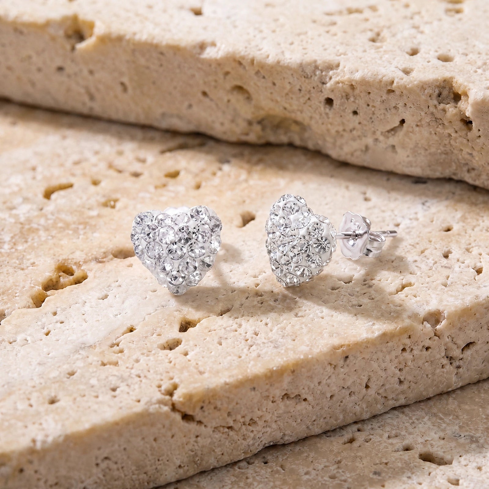 White Gold Heart Earrings Zirconia 10K — Ester