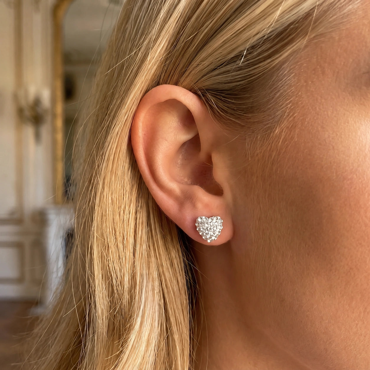 White Gold Heart Earrings Zirconia 10K — Ester