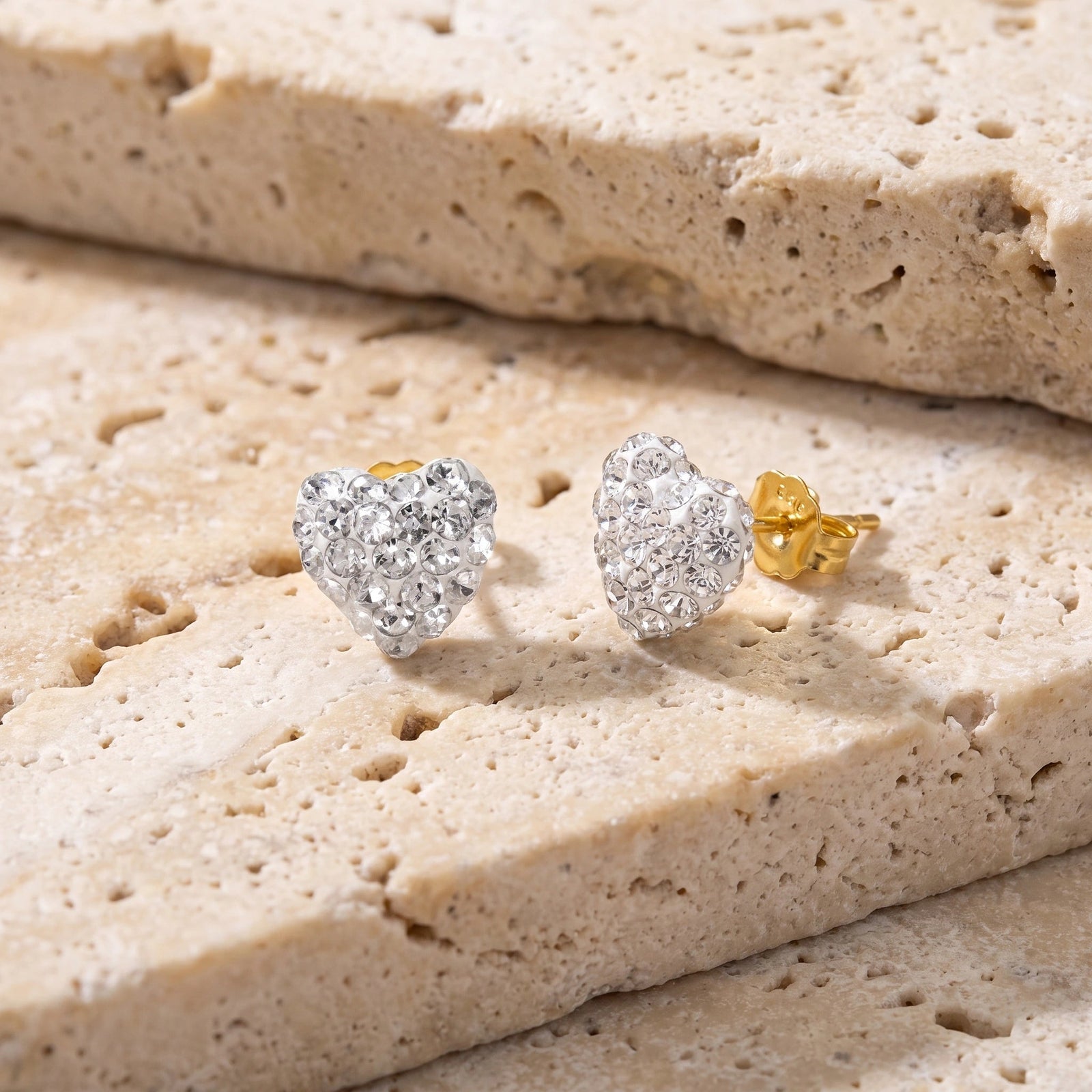 Yellow Gold Heart Earrings Zirconia 10K — Ester