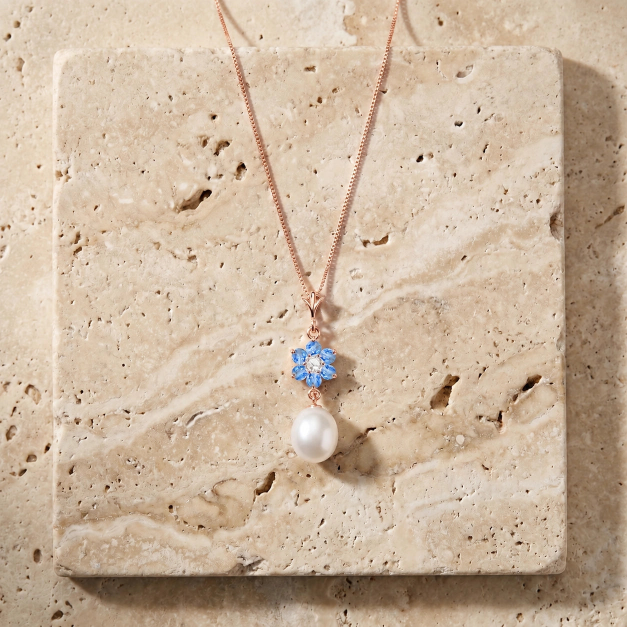 Rose Gold Diamond & Pearl & Blue Topaz — Mariapace