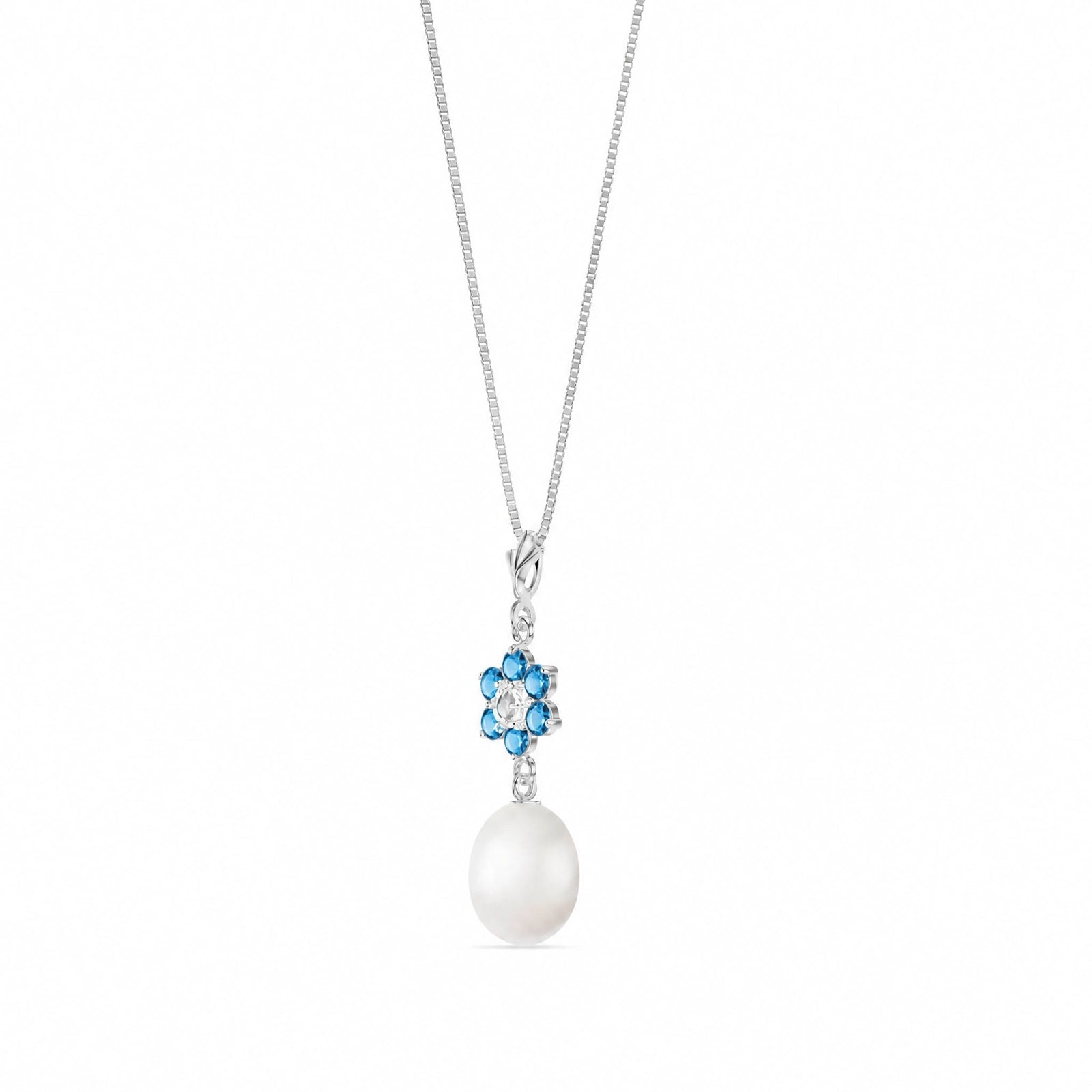 White Gold Diamond & Pearl & Blue Topaz — Mariapace