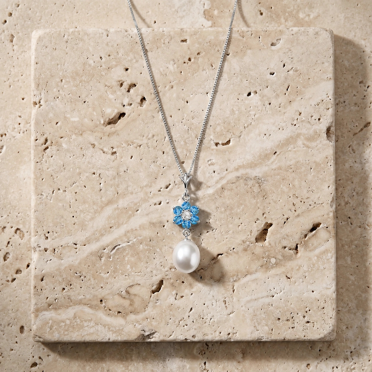 White Gold Diamond & Pearl & Blue Topaz — Mariapace