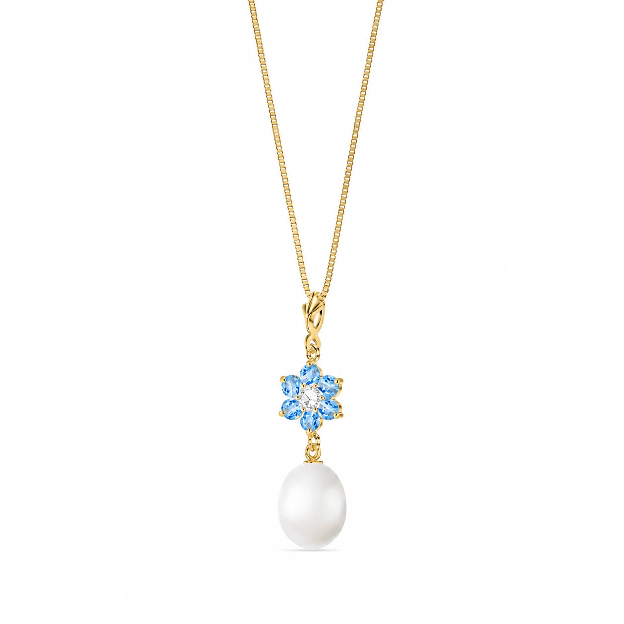 Yellow Gold Diamond & Pearl & Blue Topaz — Mariapace