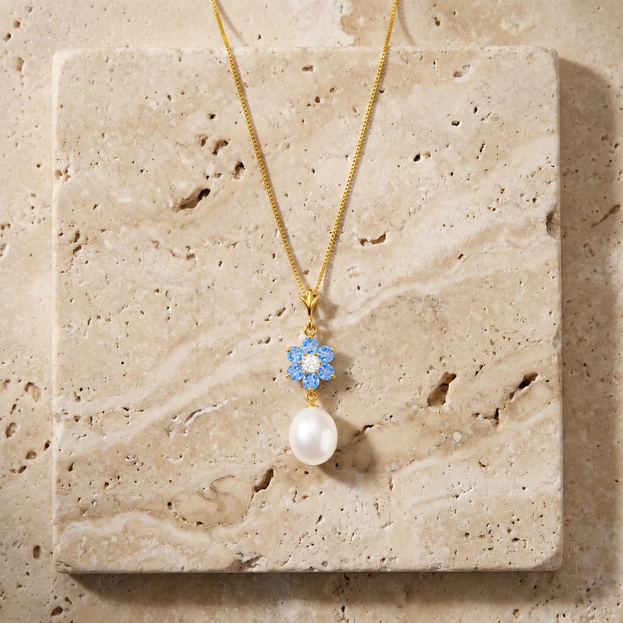 Yellow Gold Diamond & Pearl & Blue Topaz — Mariapace