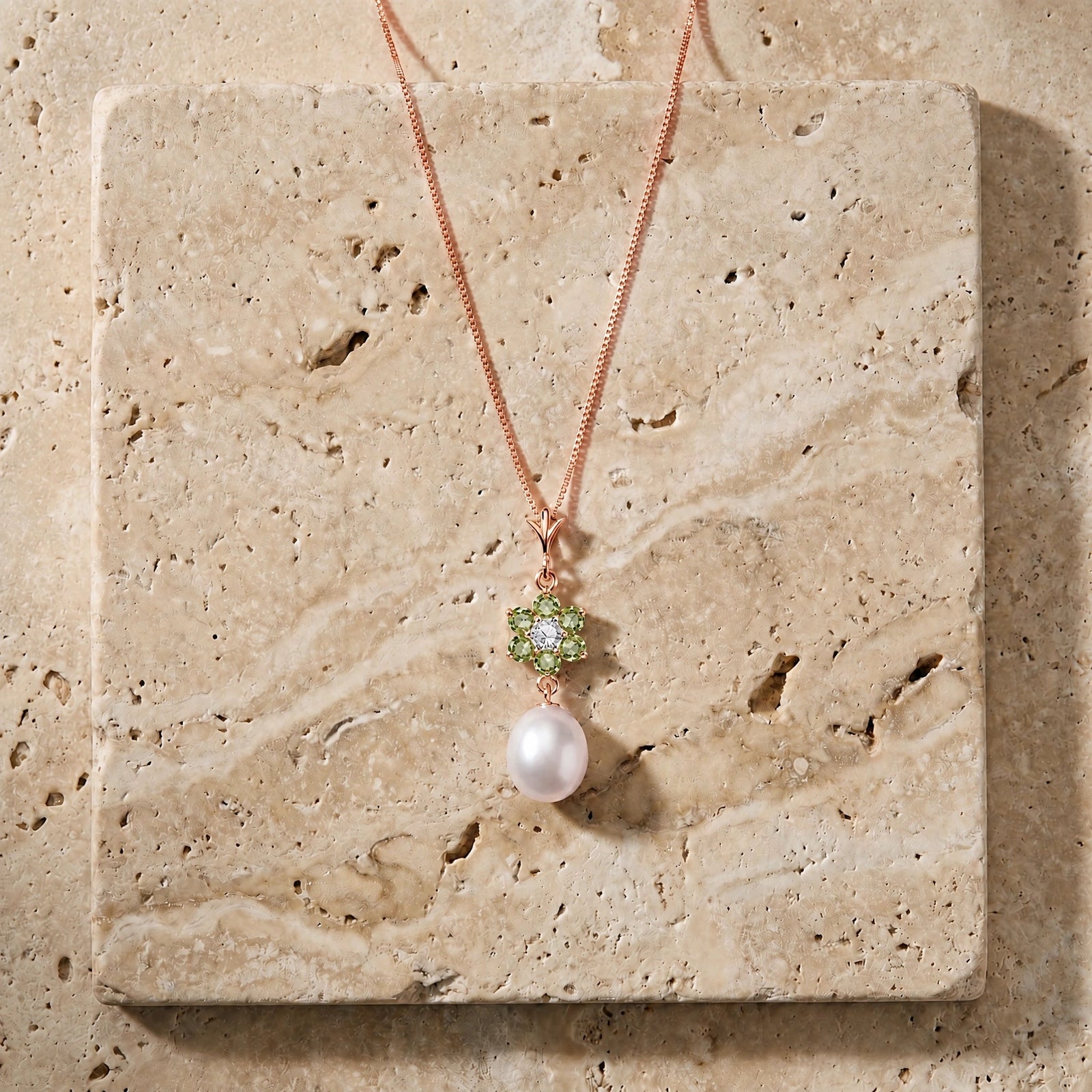 Rose Gold Diamond & Pearl & Peridot — Mariapace