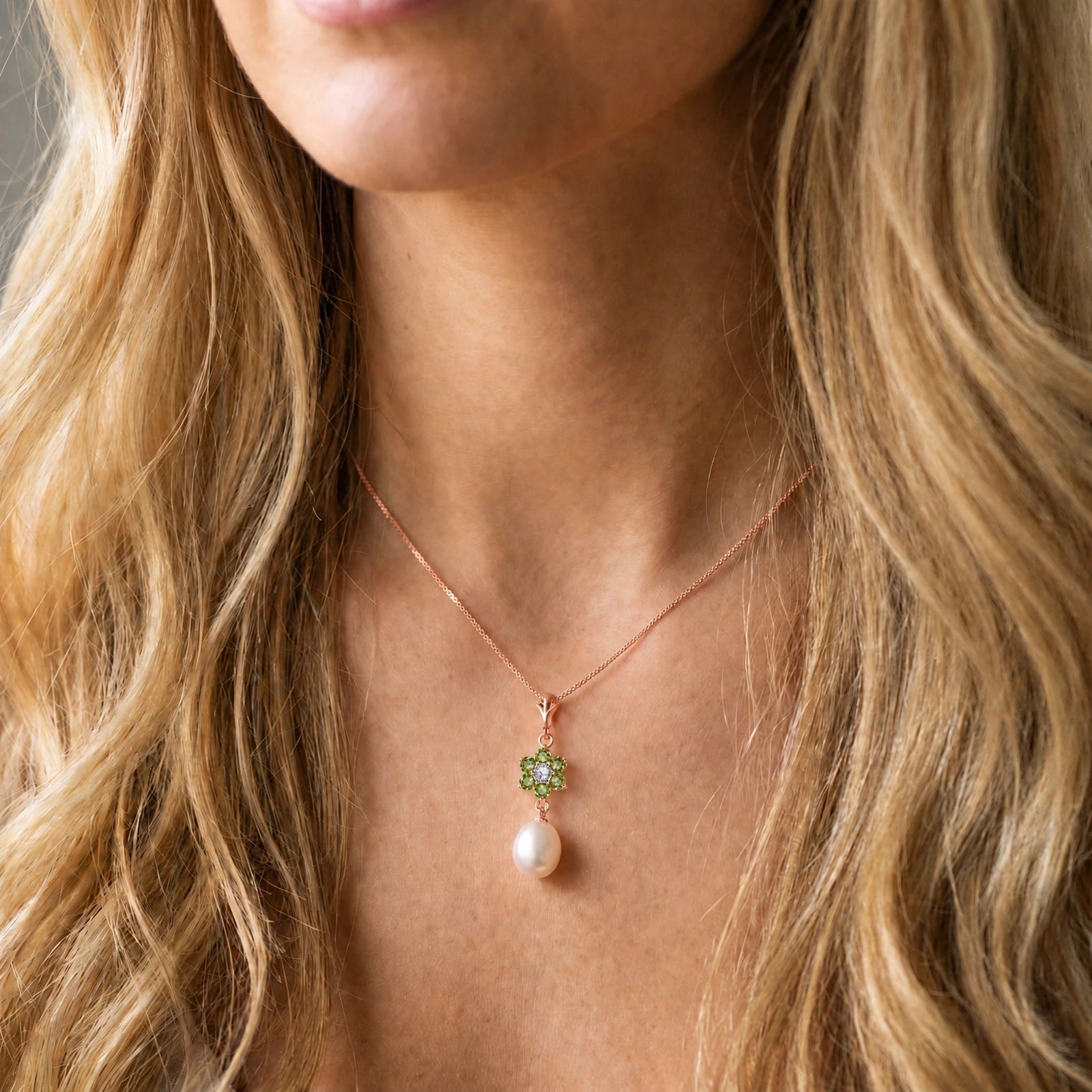 Rose Gold Diamond & Pearl & Peridot — Mariapace