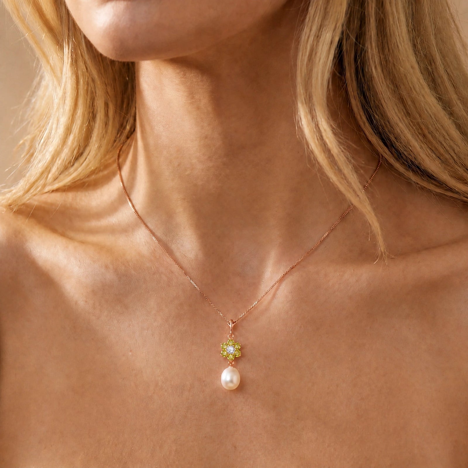Rose Gold Diamond & Pearl & Peridot — Mariapace