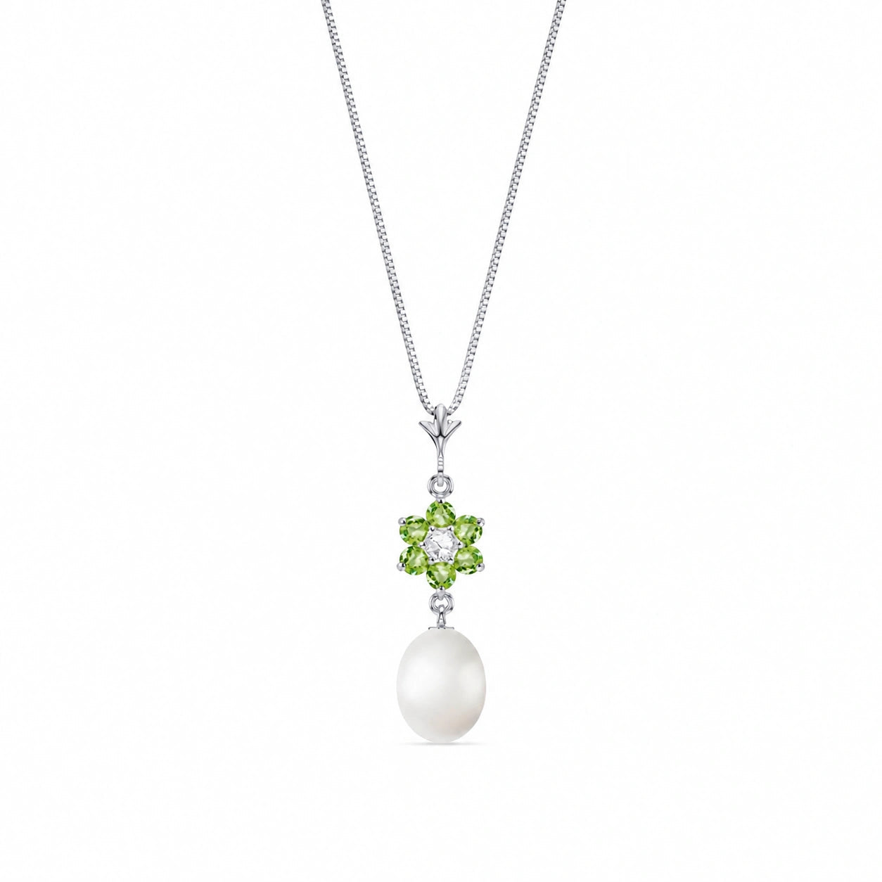 White Gold Diamond & Pearl & Peridot — Mariapace