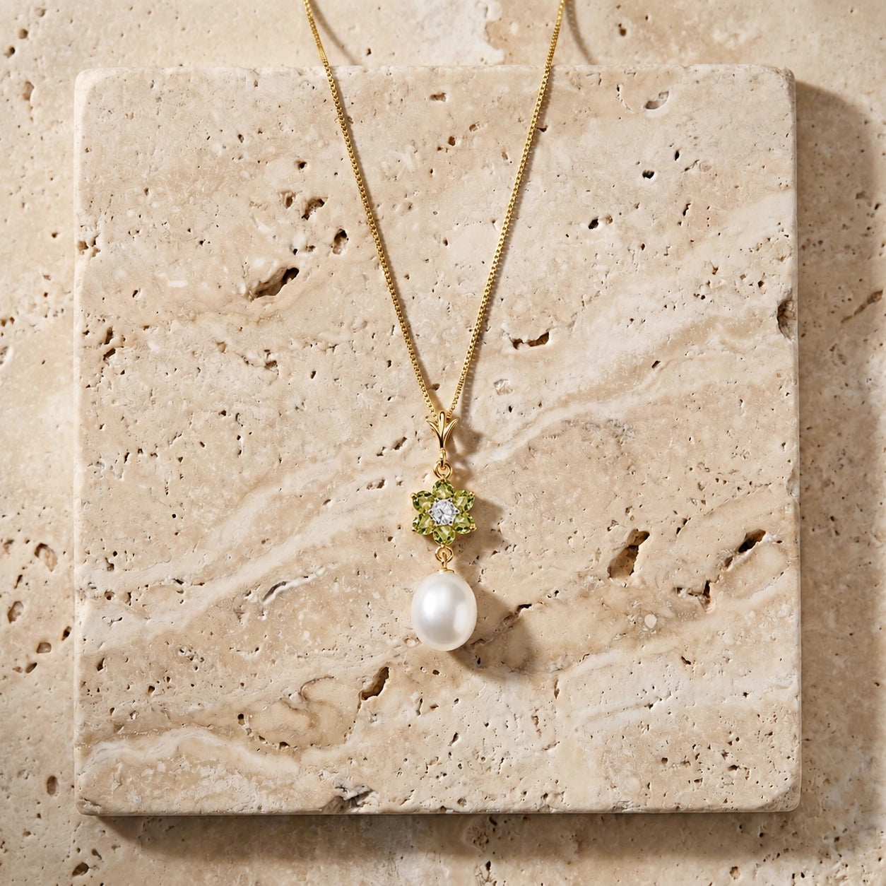Yellow Gold Diamond & Pearl & Peridot — Mariapace