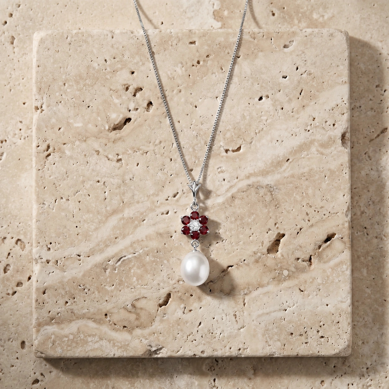White Gold Diamond & Pearl & Ruby — Mariapace