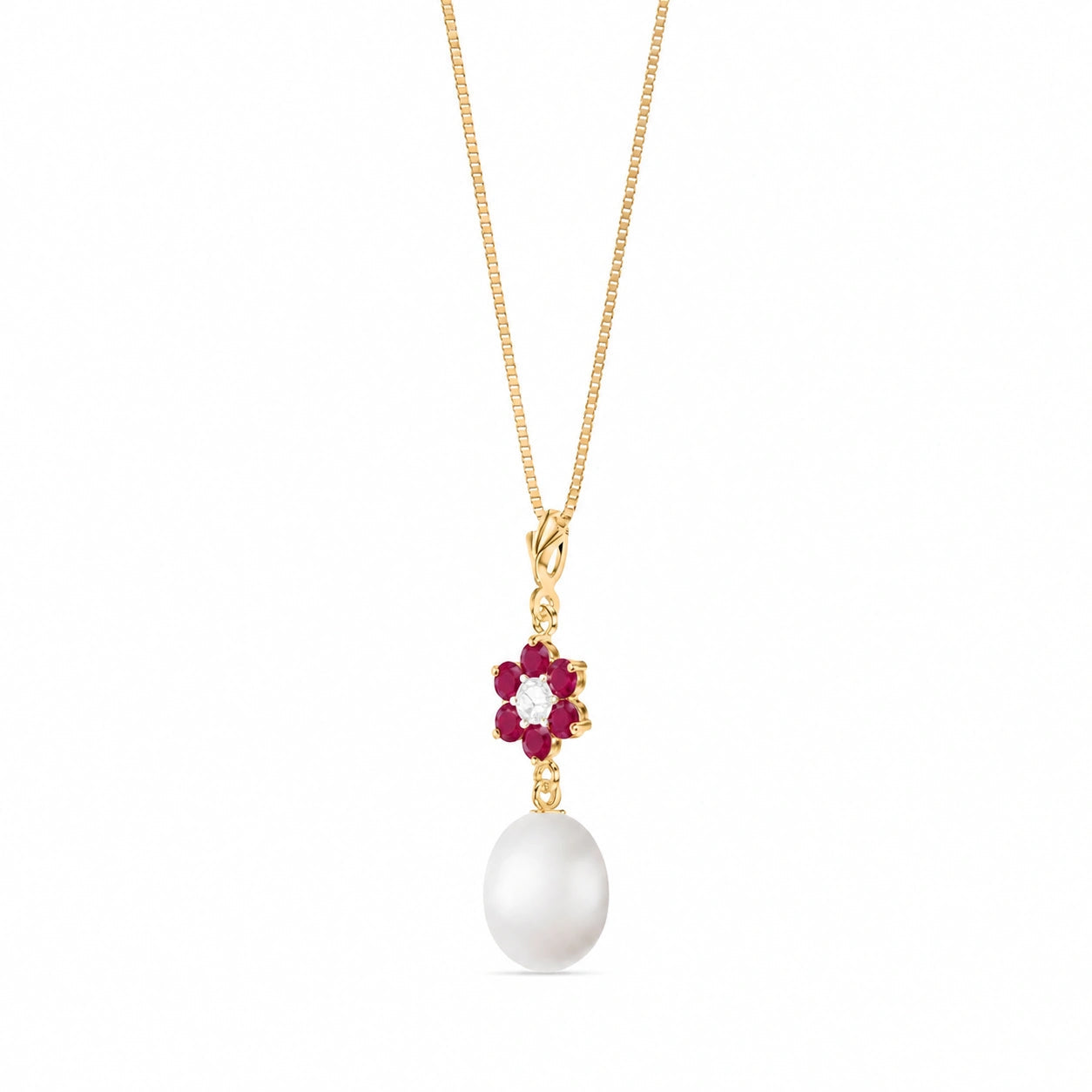Yellow Gold Diamond & Pearl & Ruby — Mariapace