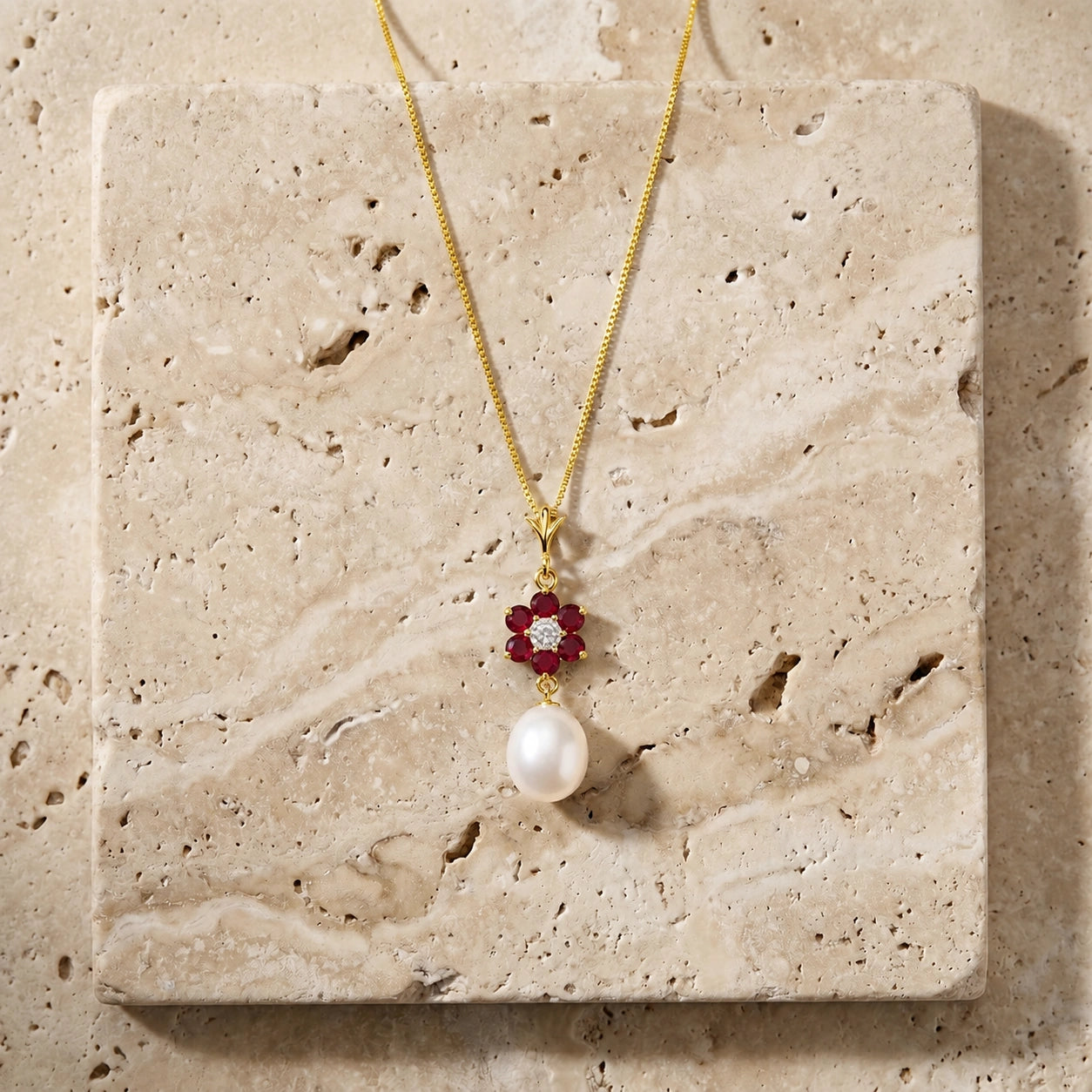 Yellow Gold Diamond & Pearl & Ruby — Mariapace