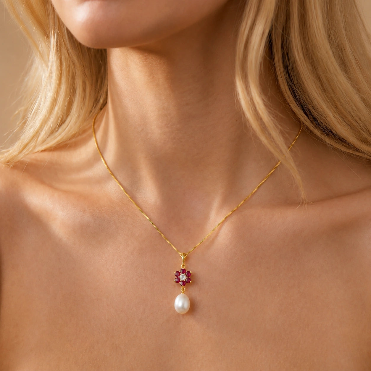 Yellow Gold Diamond & Pearl & Ruby — Mariapace