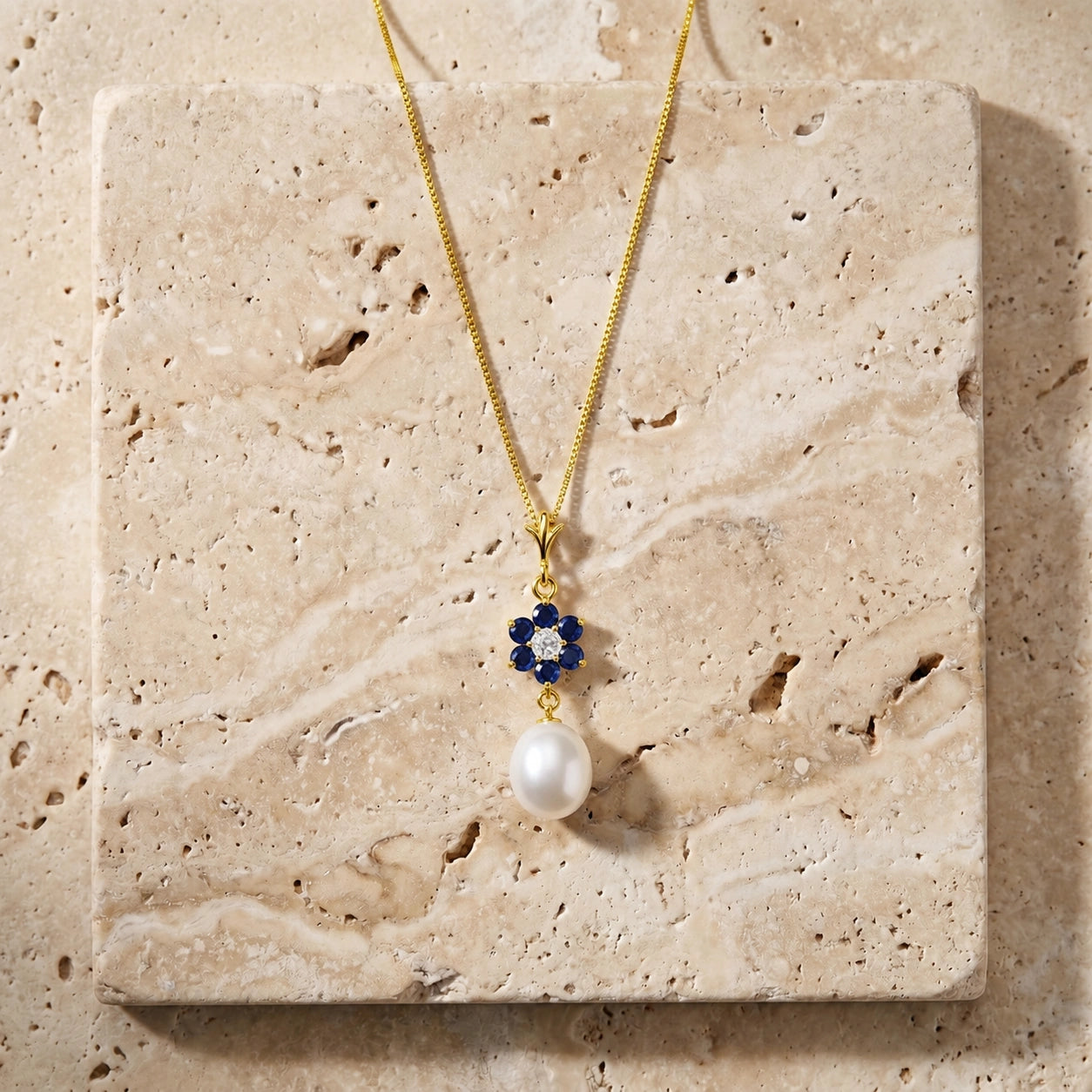 Yellow Gold Diamond & Pearl & Sapphire — Mariapace
