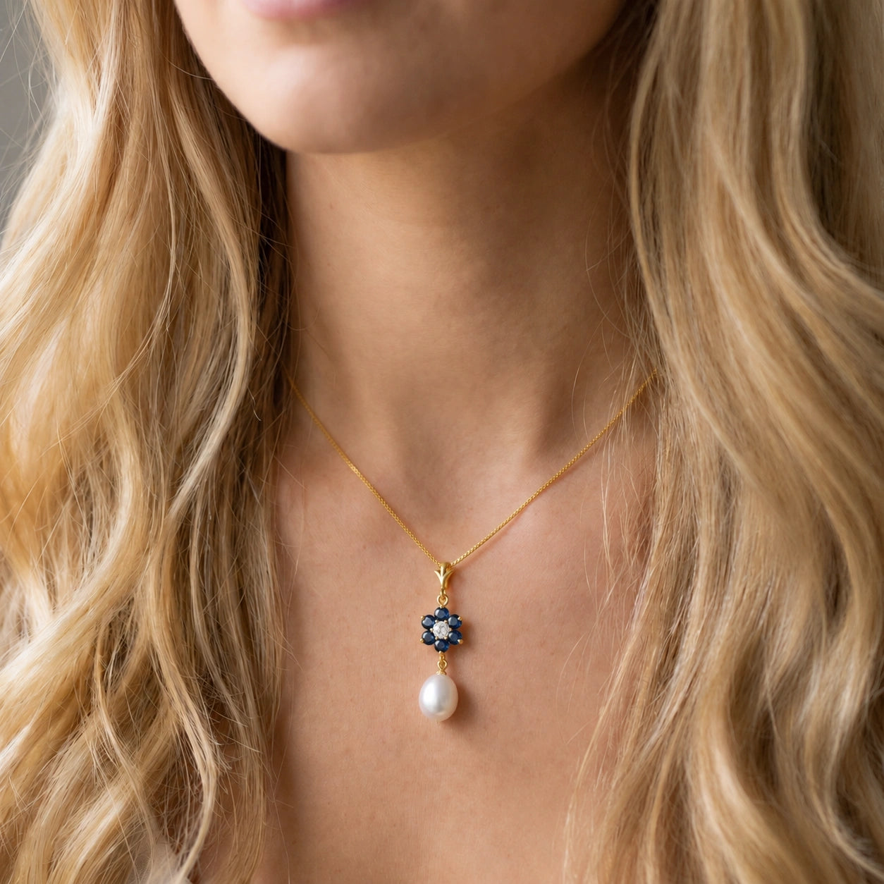 Yellow Gold Diamond & Pearl & Sapphire — Mariapace