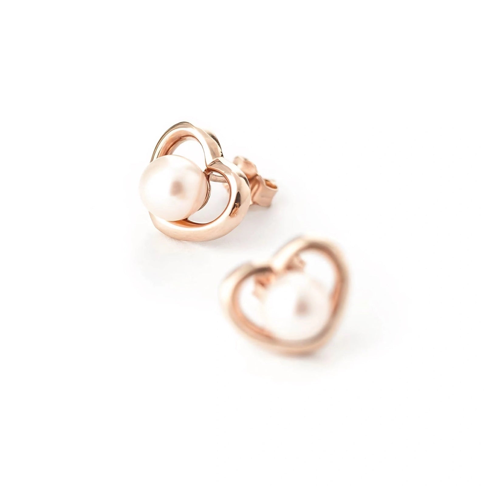 Rose Gold Stud Earrings Pearl 10K — Berenice