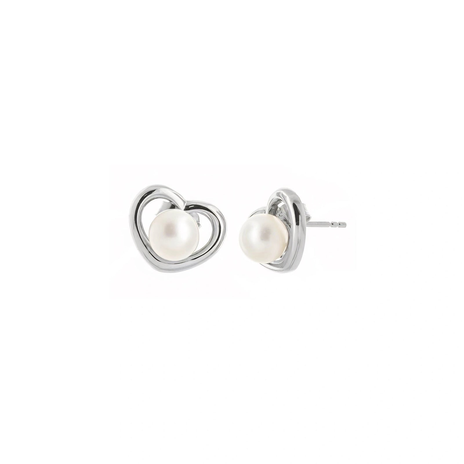 White Gold Stud Earrings Pearl 10K — Berenice