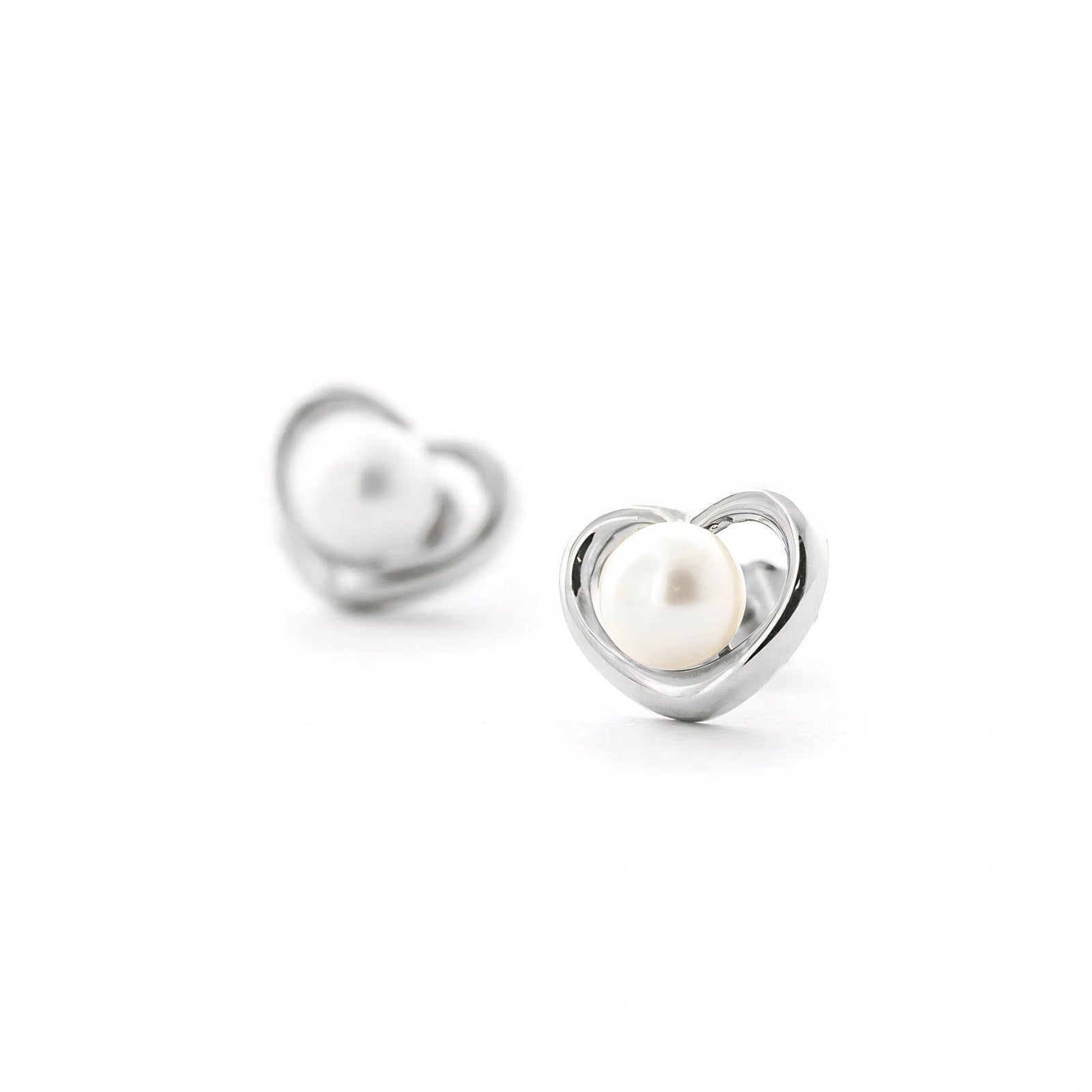 White Gold Stud Earrings Pearl 10K — Berenice