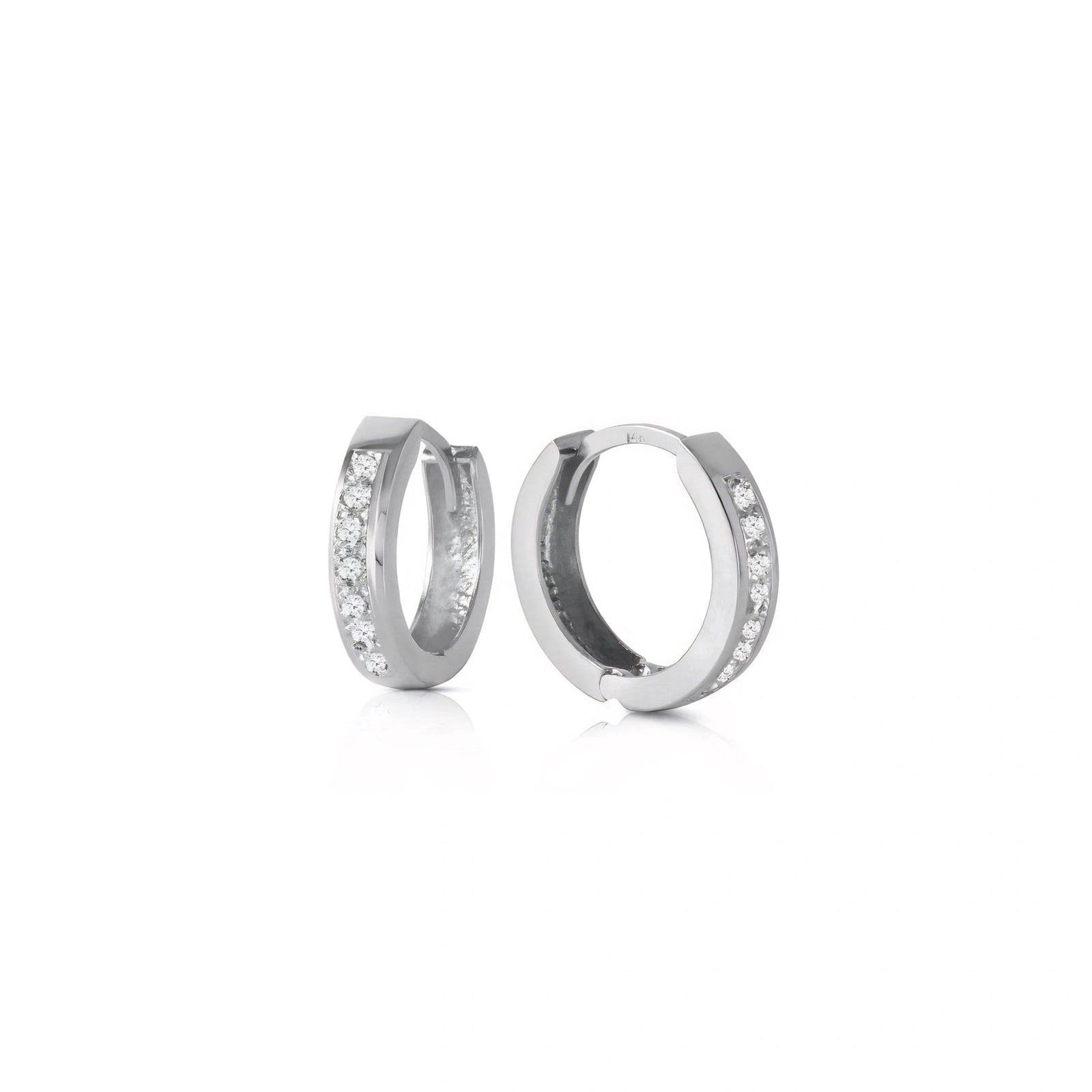 White Gold Huggie Earrings Diamond 10K — Agostina