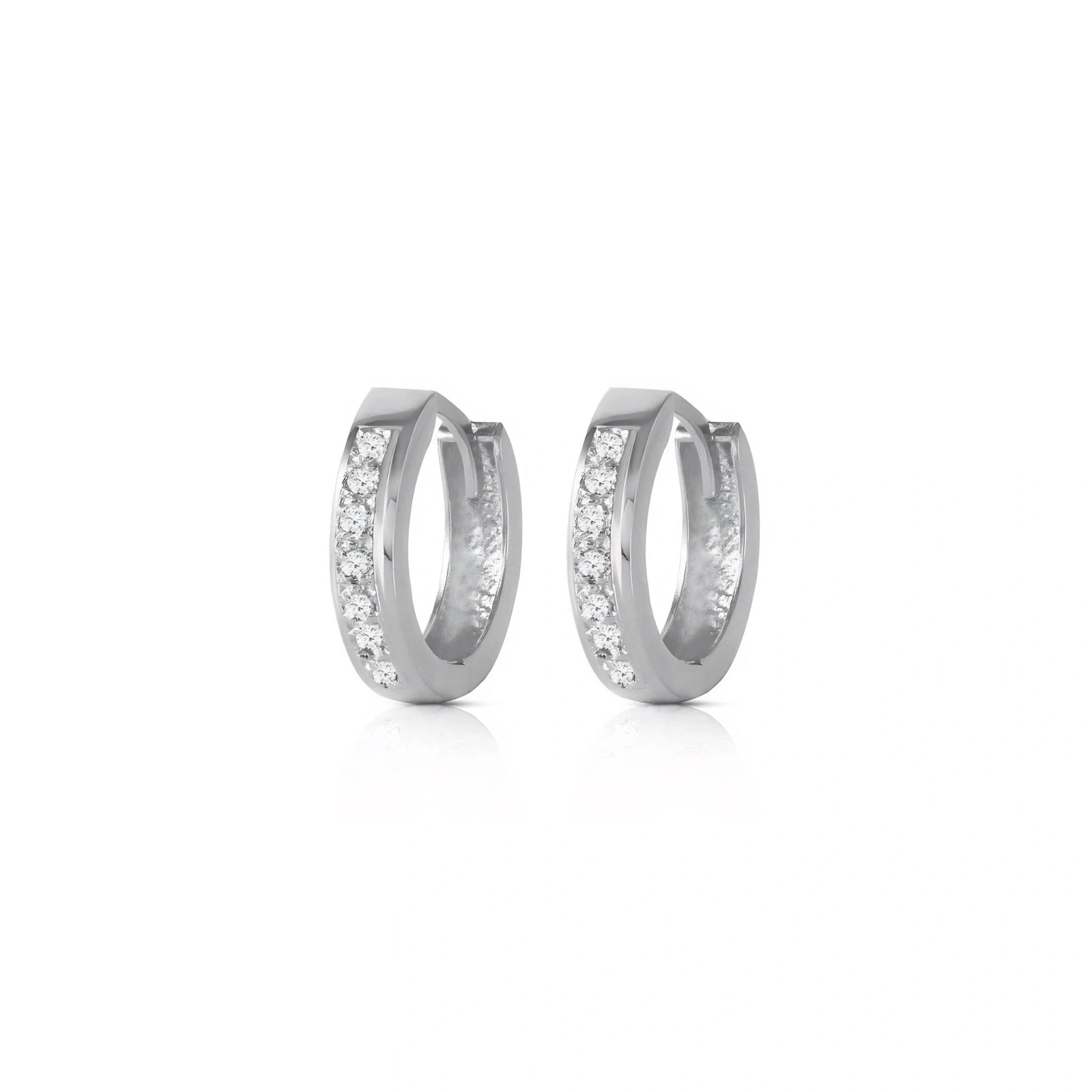 White Gold Huggie Earrings Diamond 10K — Agostina
