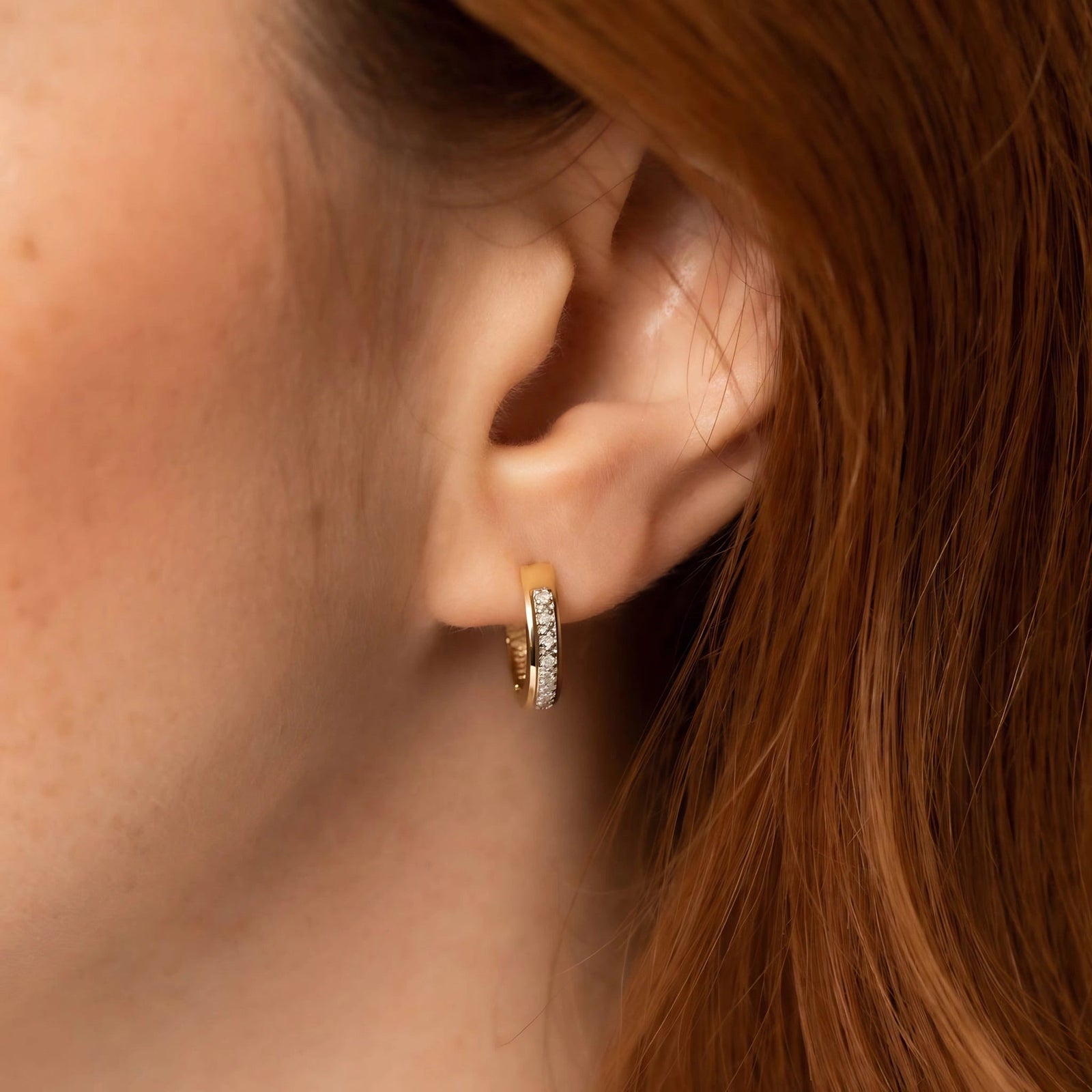 Yellow Gold Huggie Earrings Diamond 10K — Agostina