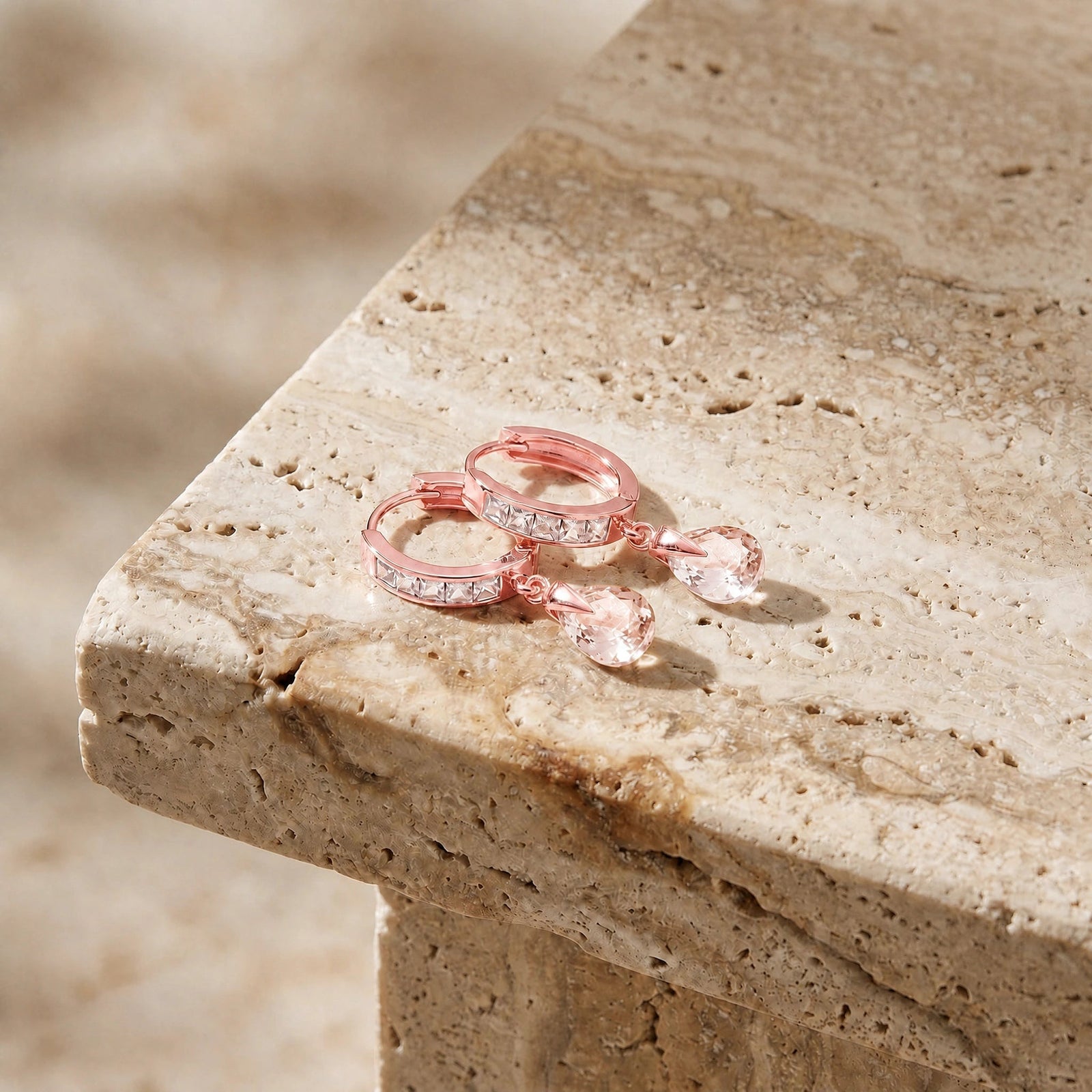 Rose Gold Rose Earrings Zirconia 10K — Calliope