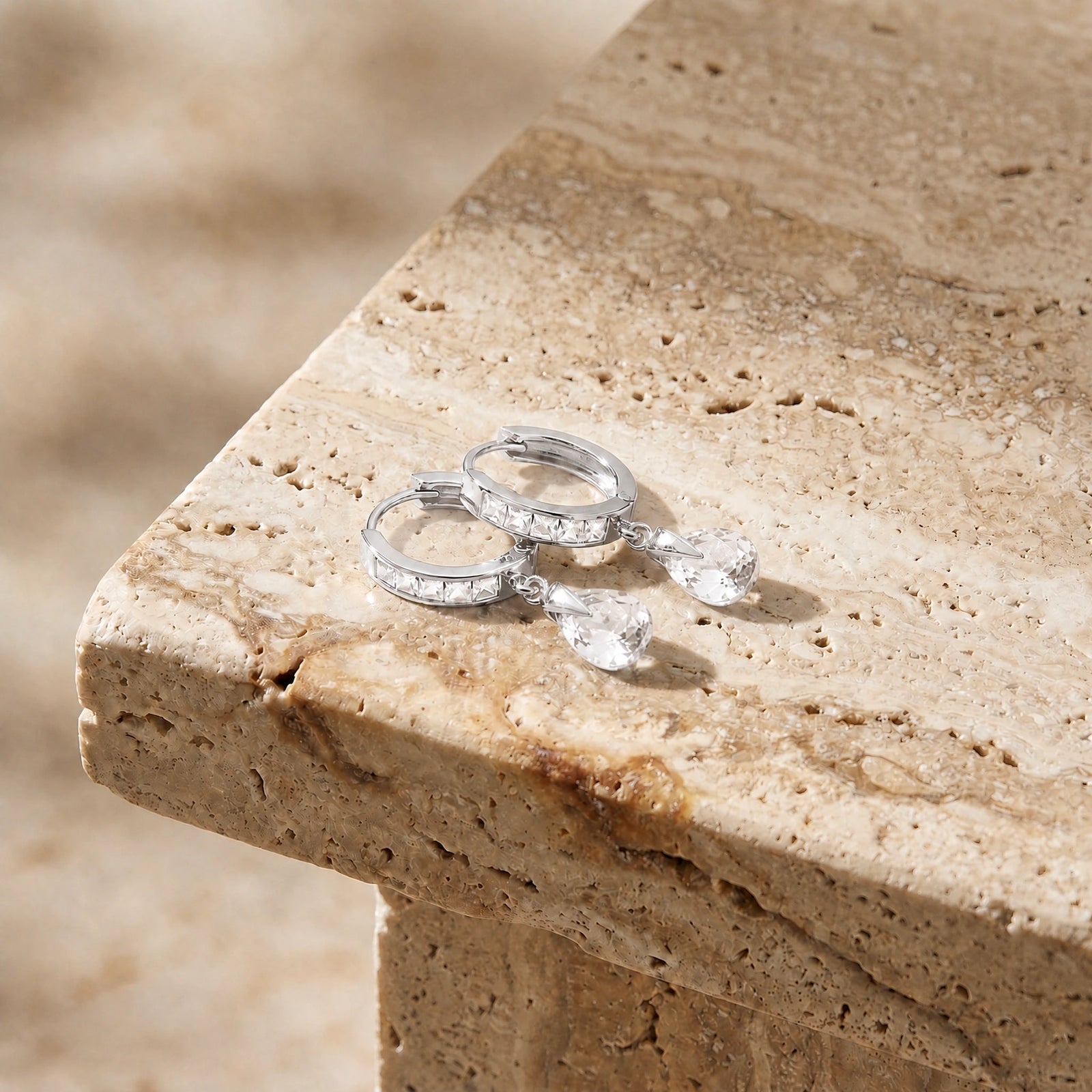 White Gold Rose Earrings Zirconia 10K — Calliope