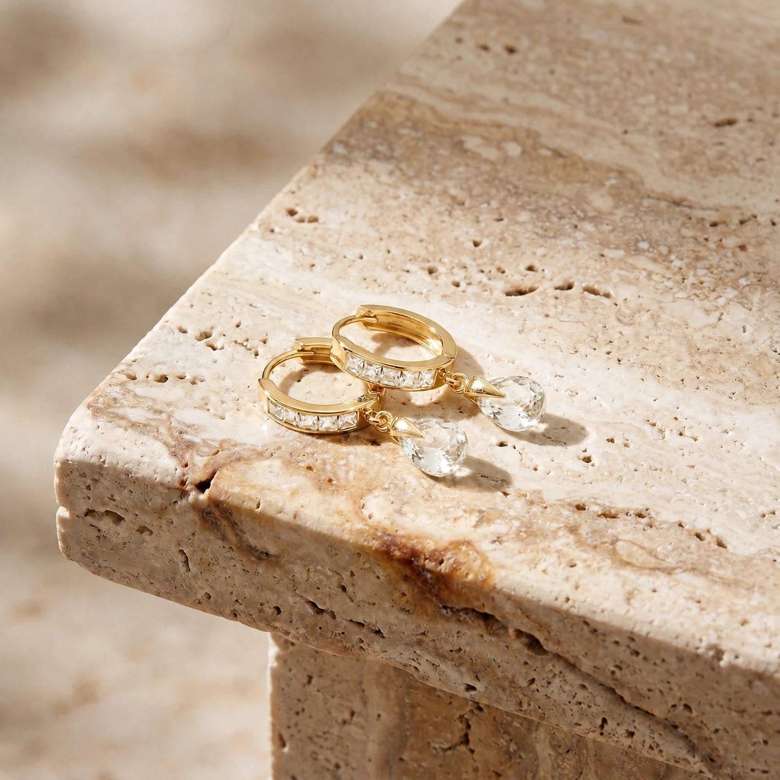 Yellow Gold Rose Earrings Zirconia 10K — Calliope