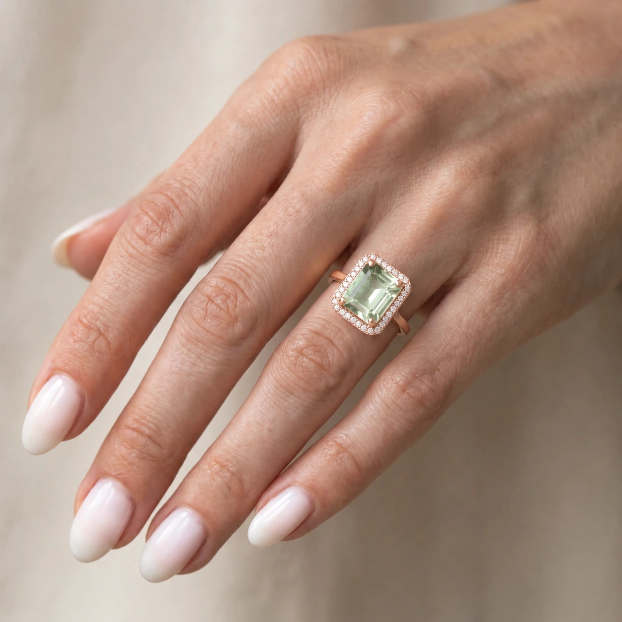 Rose Gold Ring Green Amethyst 10K — Giorgia