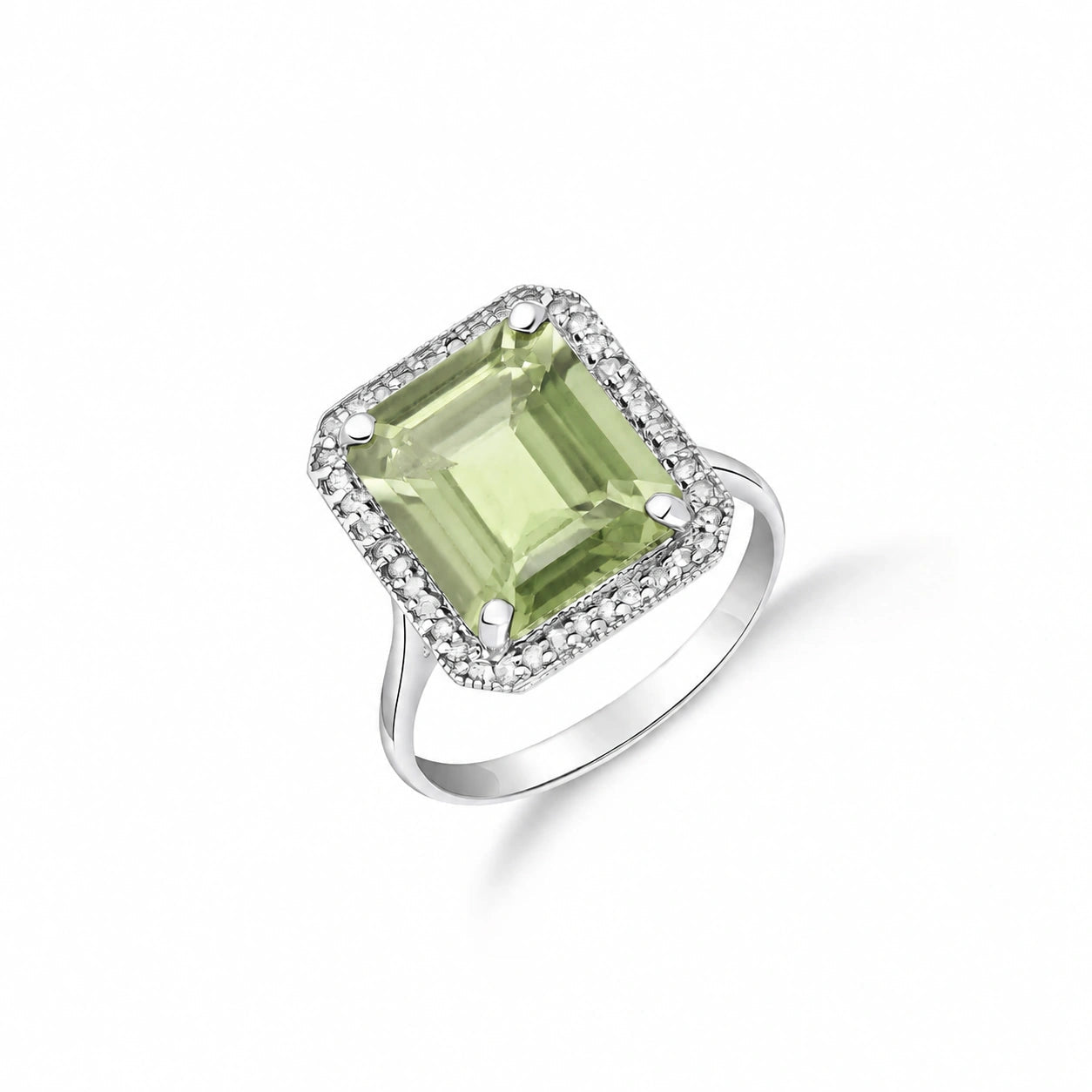 White Gold Ring Green Amethyst 10K — Giorgia