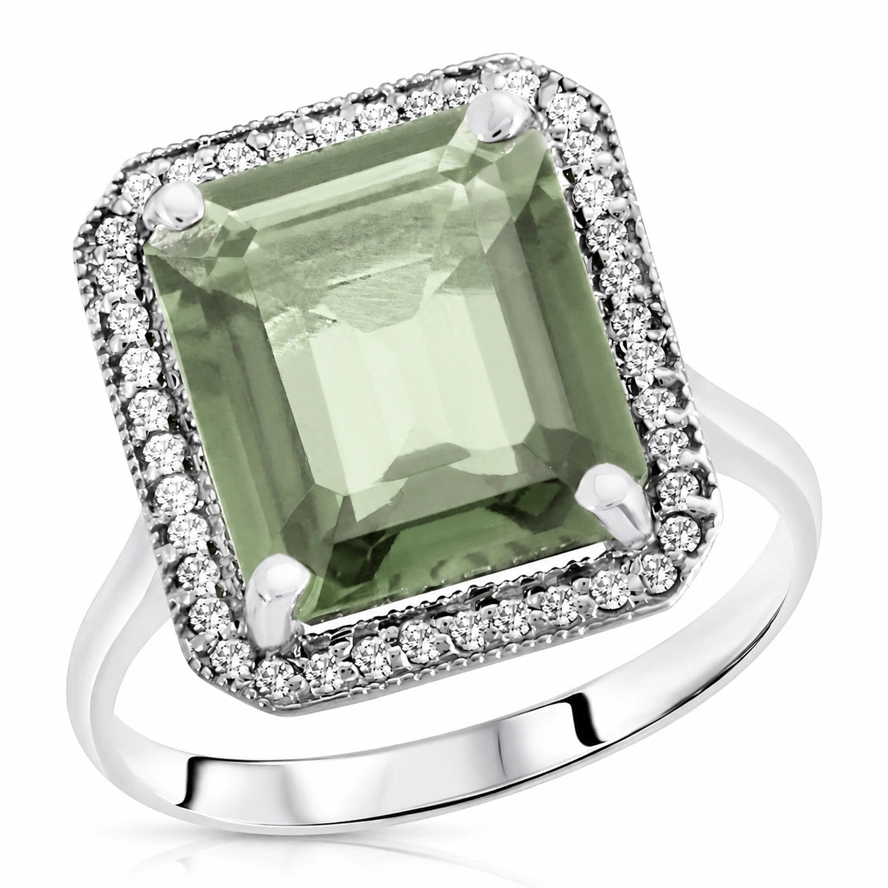 White Gold Ring Green Amethyst 10K — Giorgia