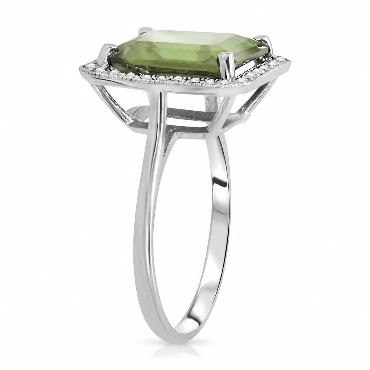 White Gold Ring Green Amethyst 10K — Giorgia
