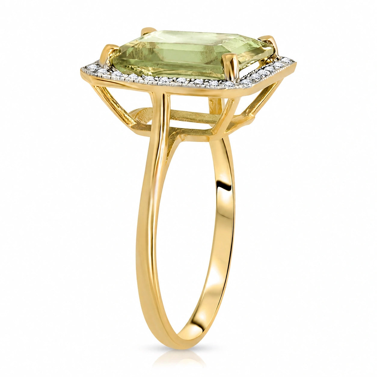 Yellow Gold Ring Green Amethyst 10K — Giorgia