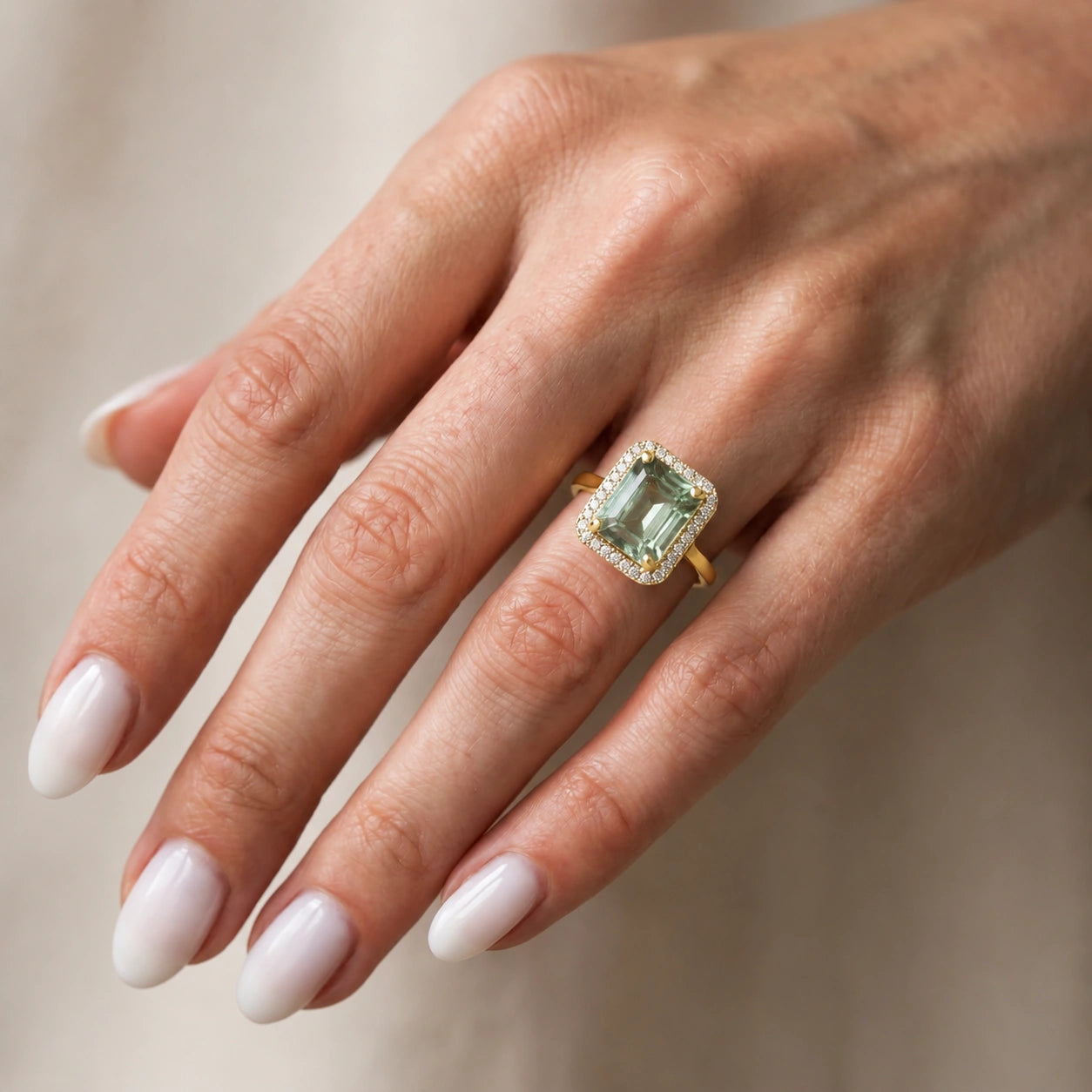 Yellow Gold Ring Green Amethyst 10K — Giorgia