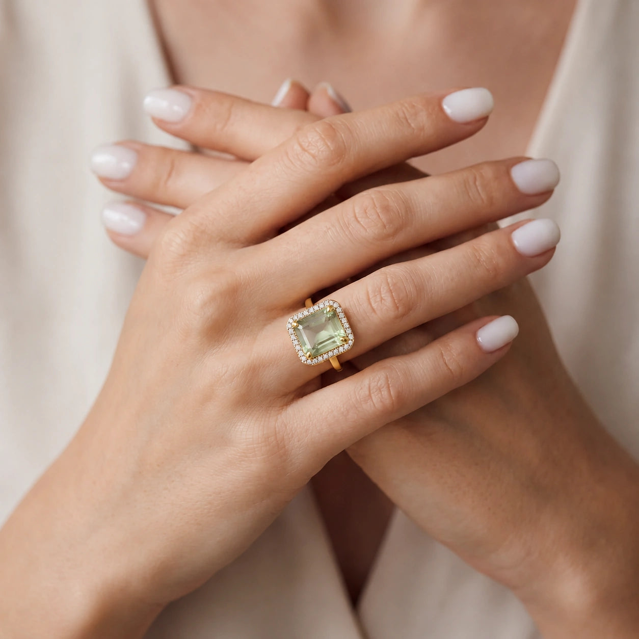 Yellow Gold Ring Green Amethyst 10K — Giorgia