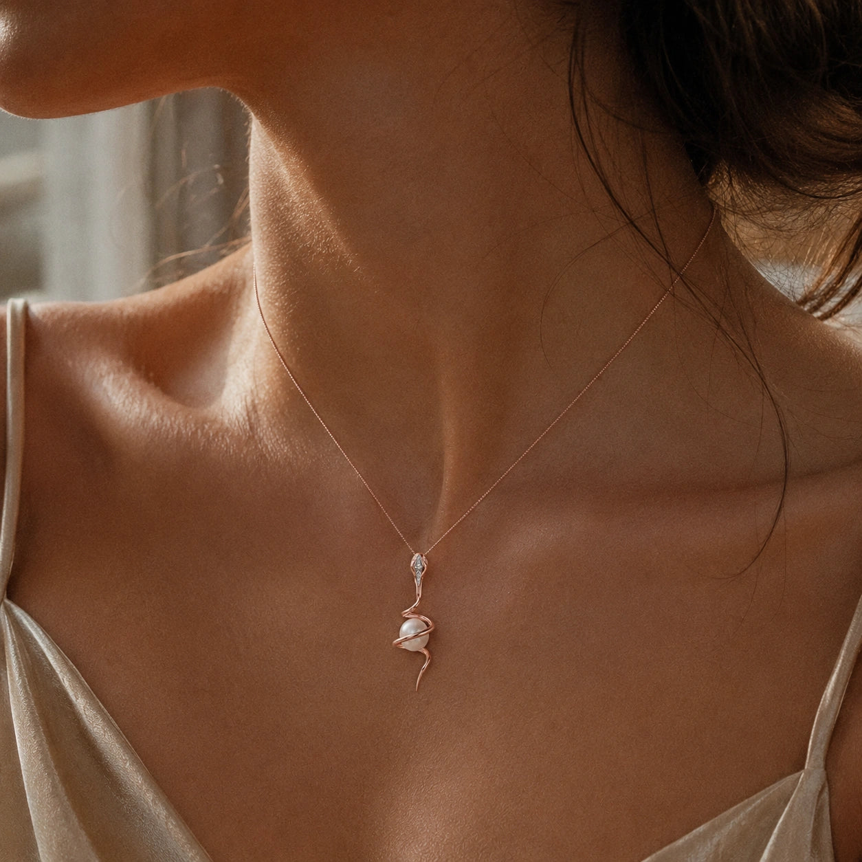 Rose Gold Pendant Necklace Pearl 10K — Adele