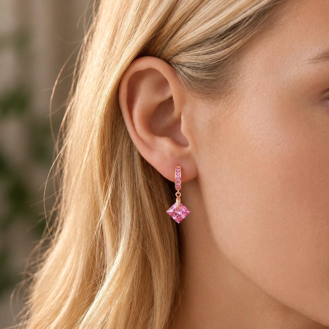 Rose Gold Dangling Earrings Zirconia 10K — Antonietta