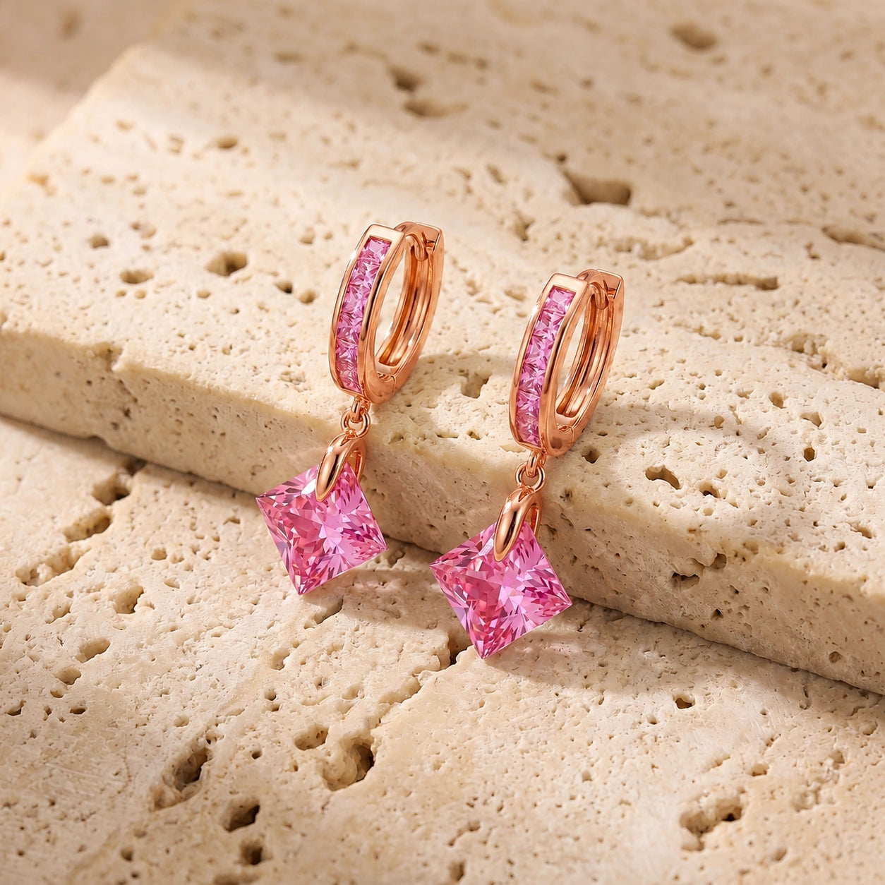 Rose Gold Dangling Earrings Zirconia 10K — Antonietta