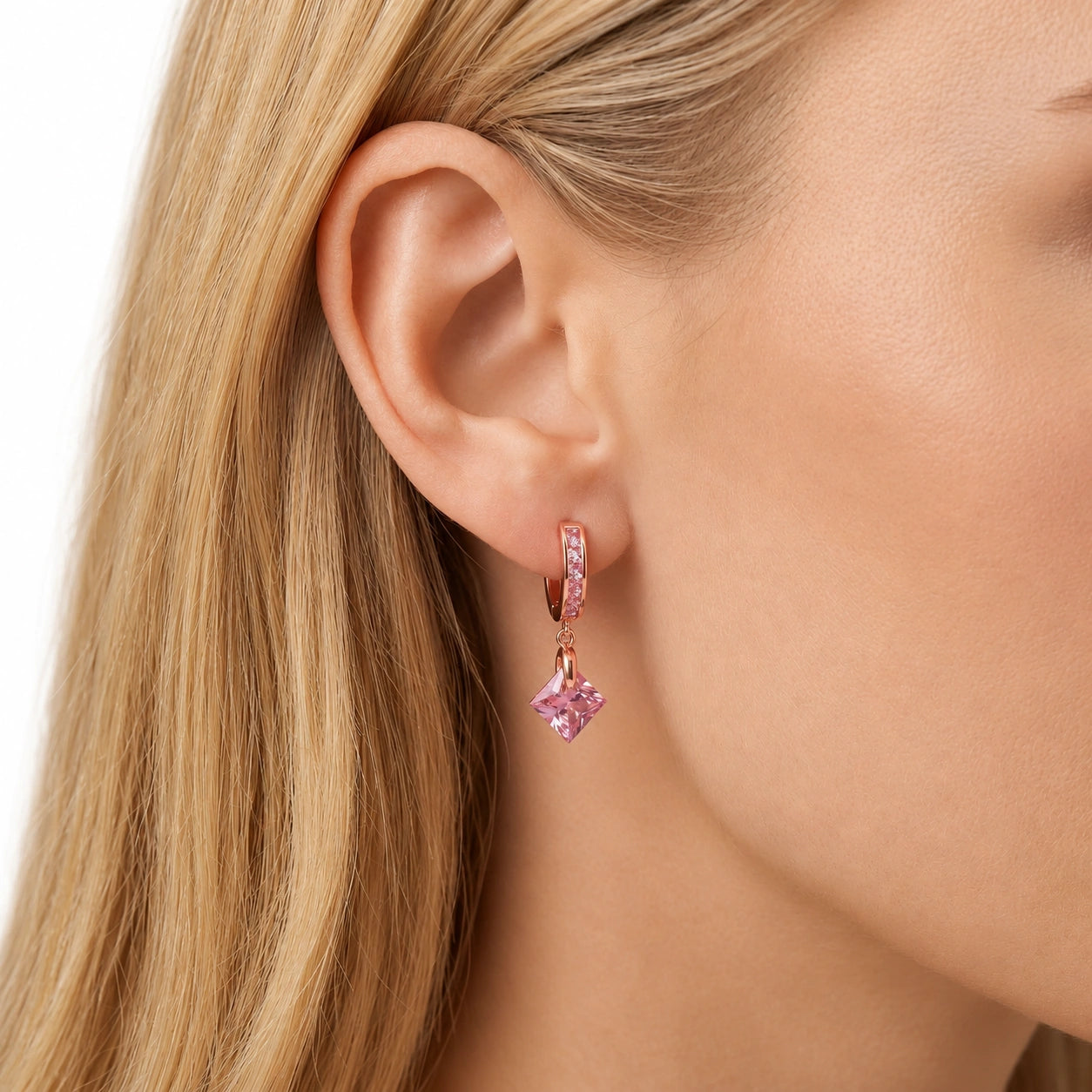 Rose Gold Dangling Earrings Zirconia 10K — Antonietta