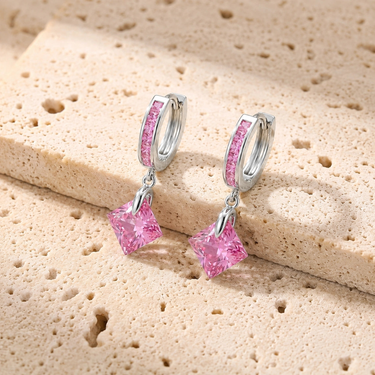 White Gold Dangling Earrings Zirconia 10K — Antonietta