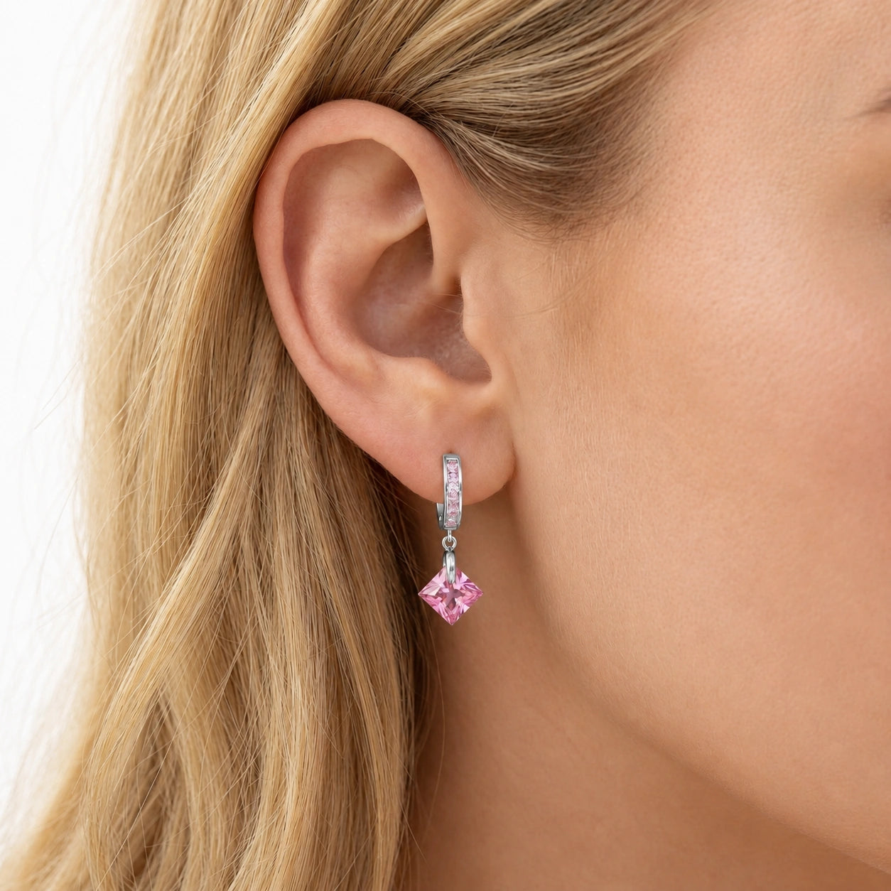 White Gold Dangling Earrings Zirconia 10K — Antonietta