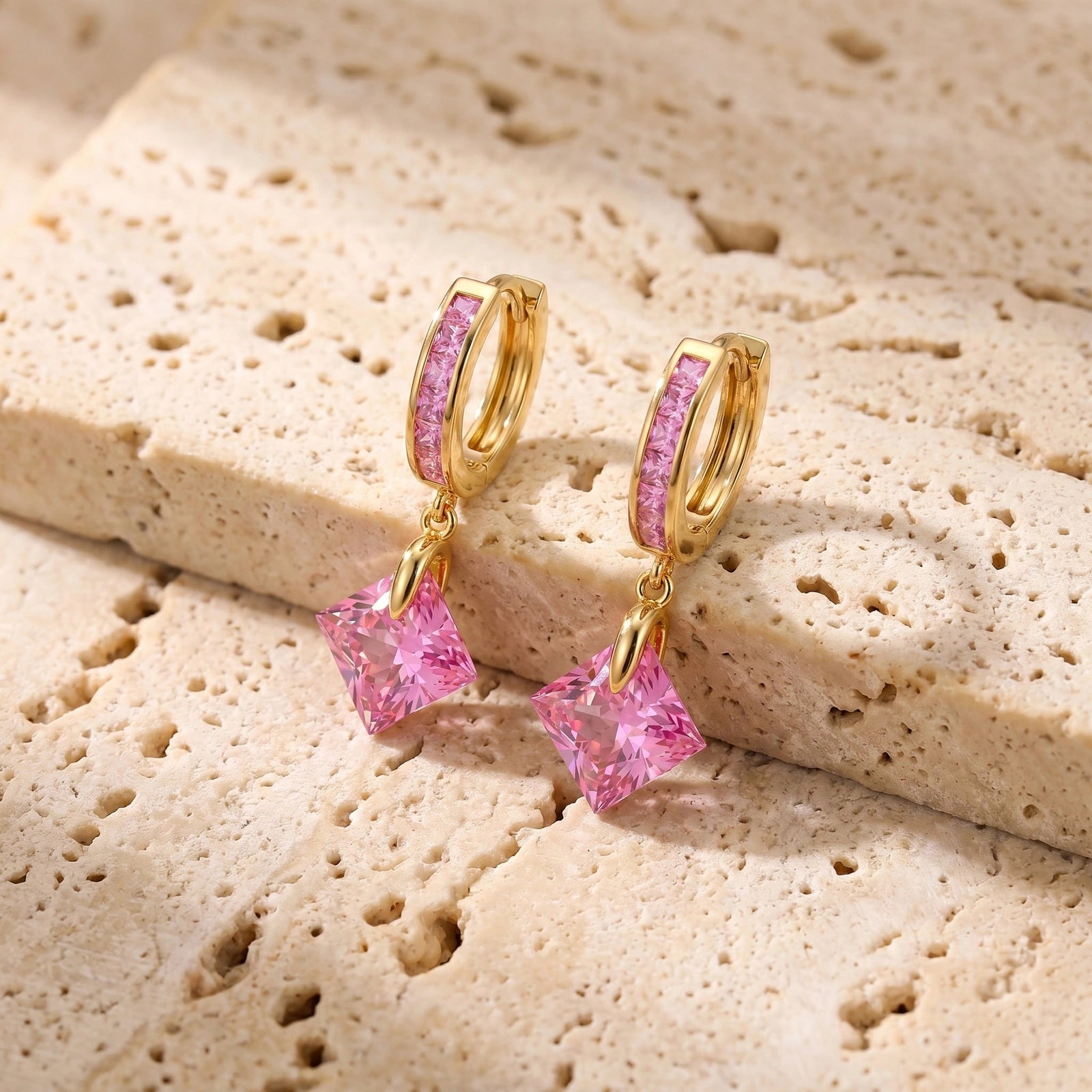 Yellow Gold Dangling Earrings Zirconia 10K — Antonietta