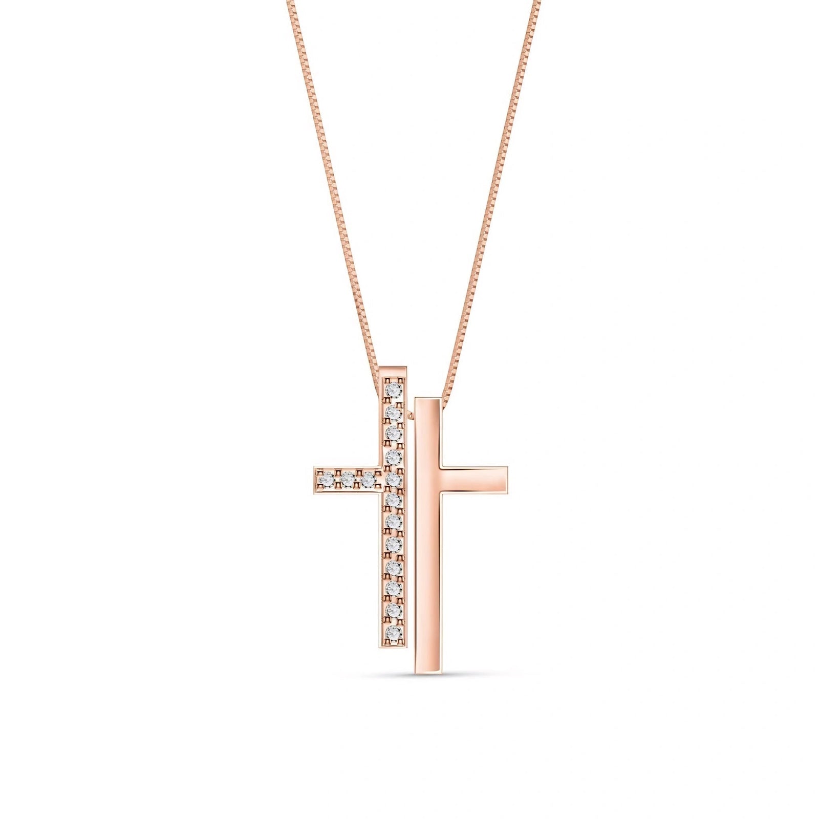 Rose Gold Heritage Cross Pendant Necklace Diamond 10K — Fulvia