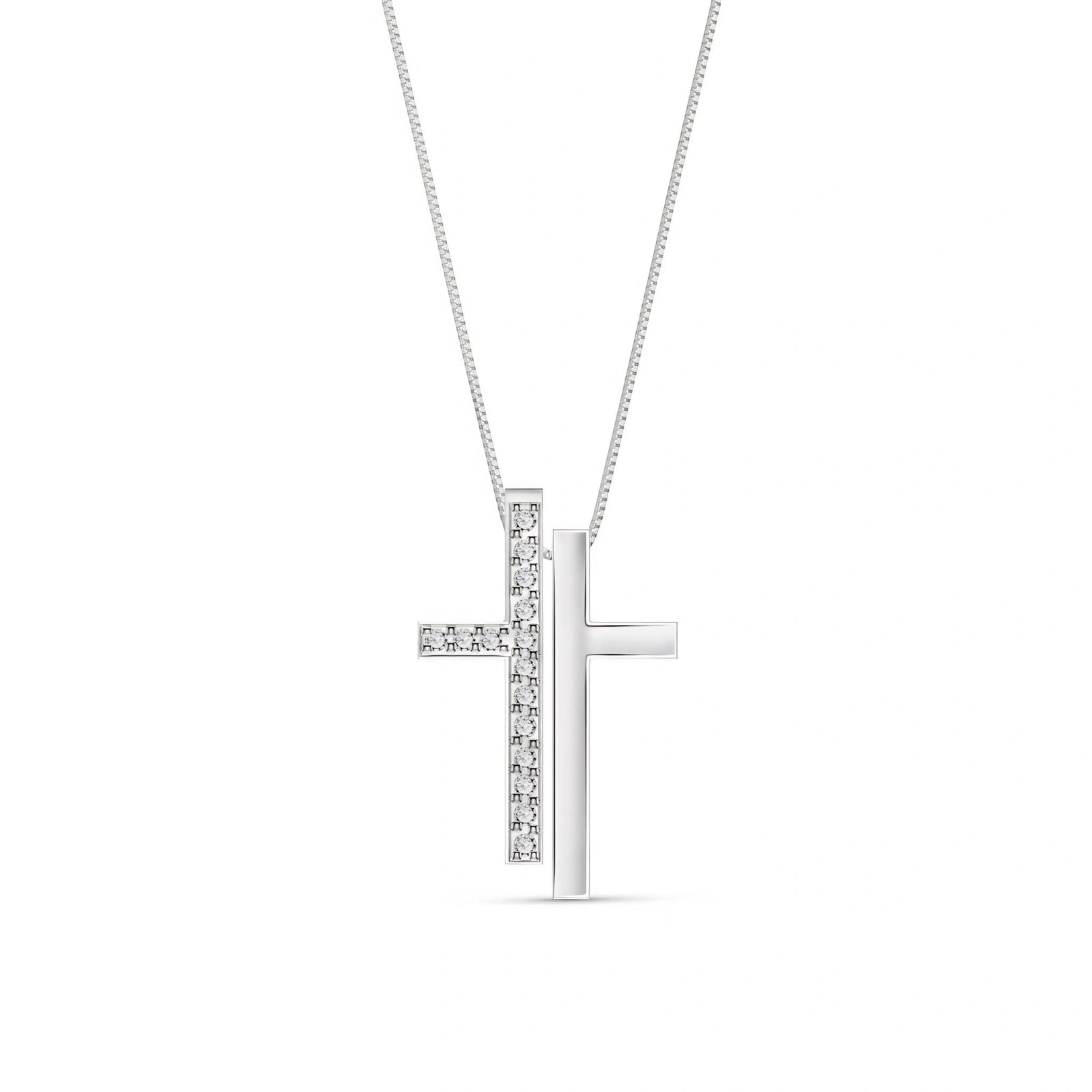 White Gold Heritage Cross Pendant Necklace Diamond 10K — Fulvia